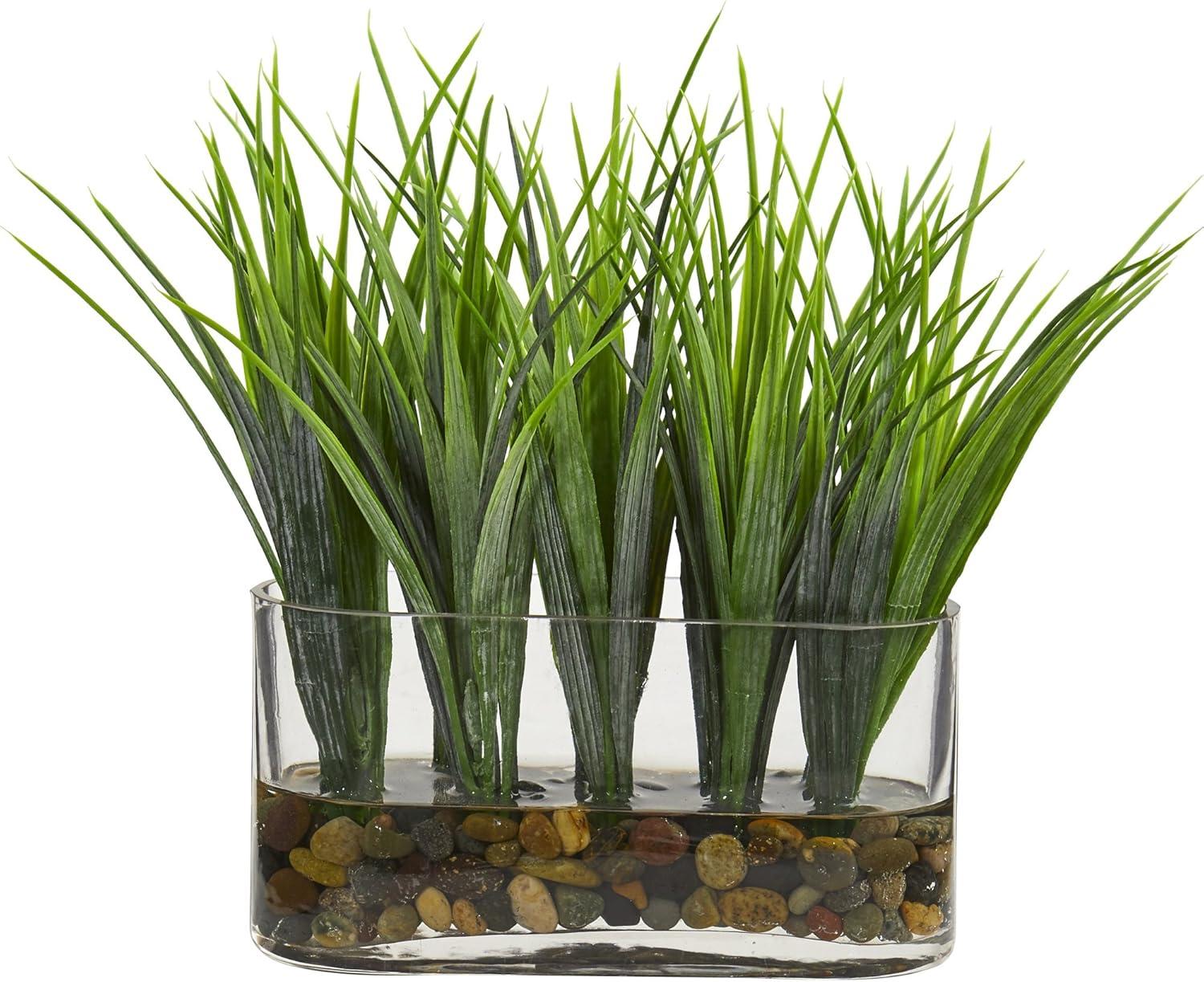 Nearly Natural 9-in Vanilla Grass Artificial Plant in Oval Vase