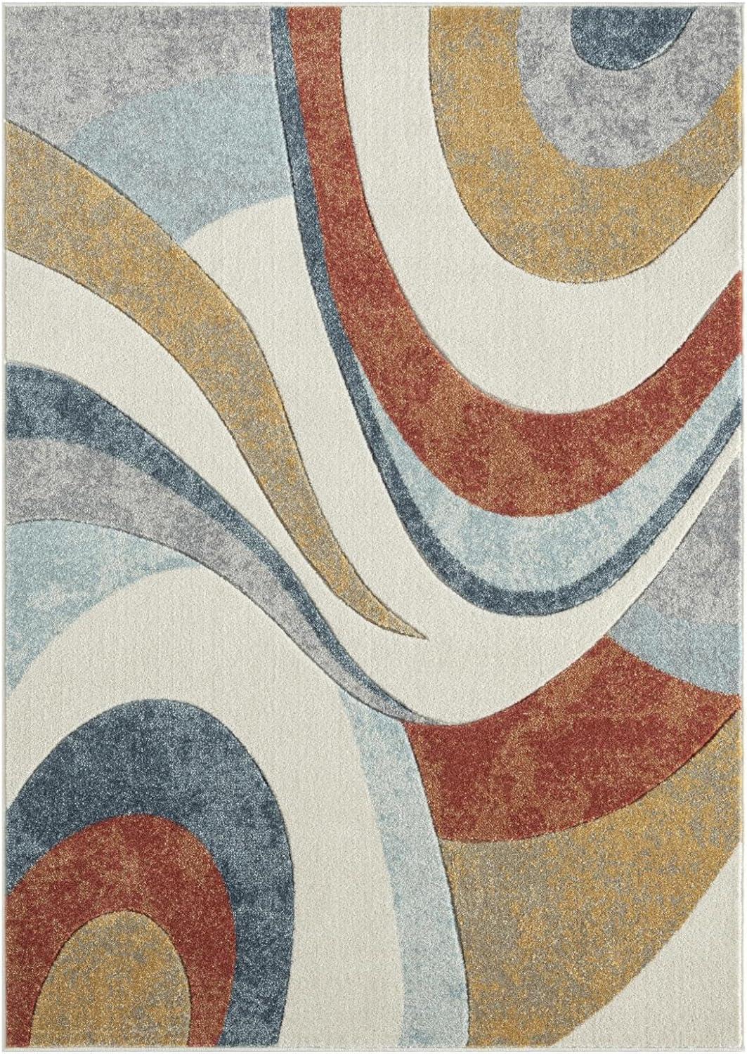 Blue and Rust Abstract 8' x 10' Synthetic Area Rug