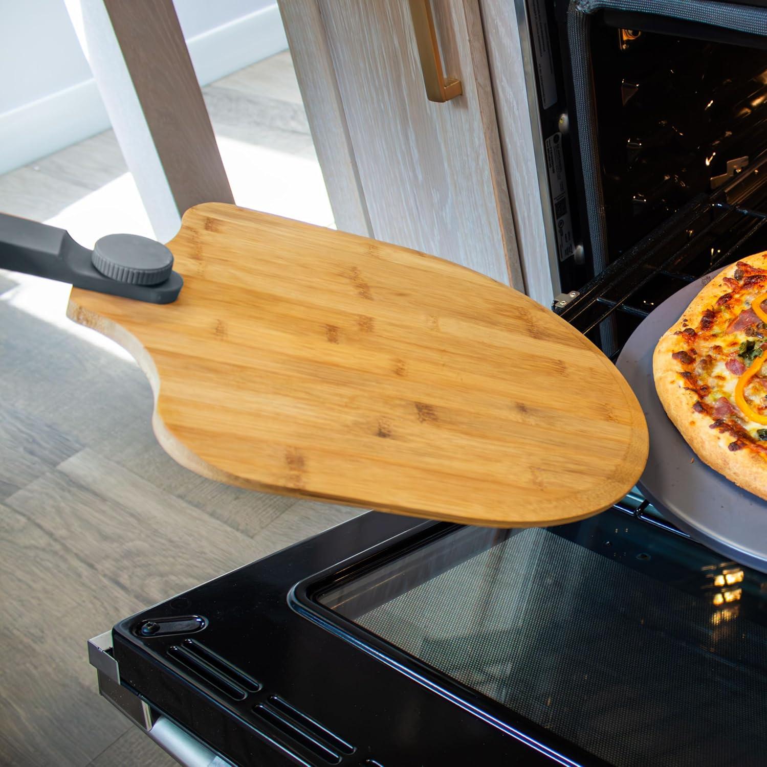 15-inch Round Glazed Pizza Stone with Bamboo Peel and Cutter Set