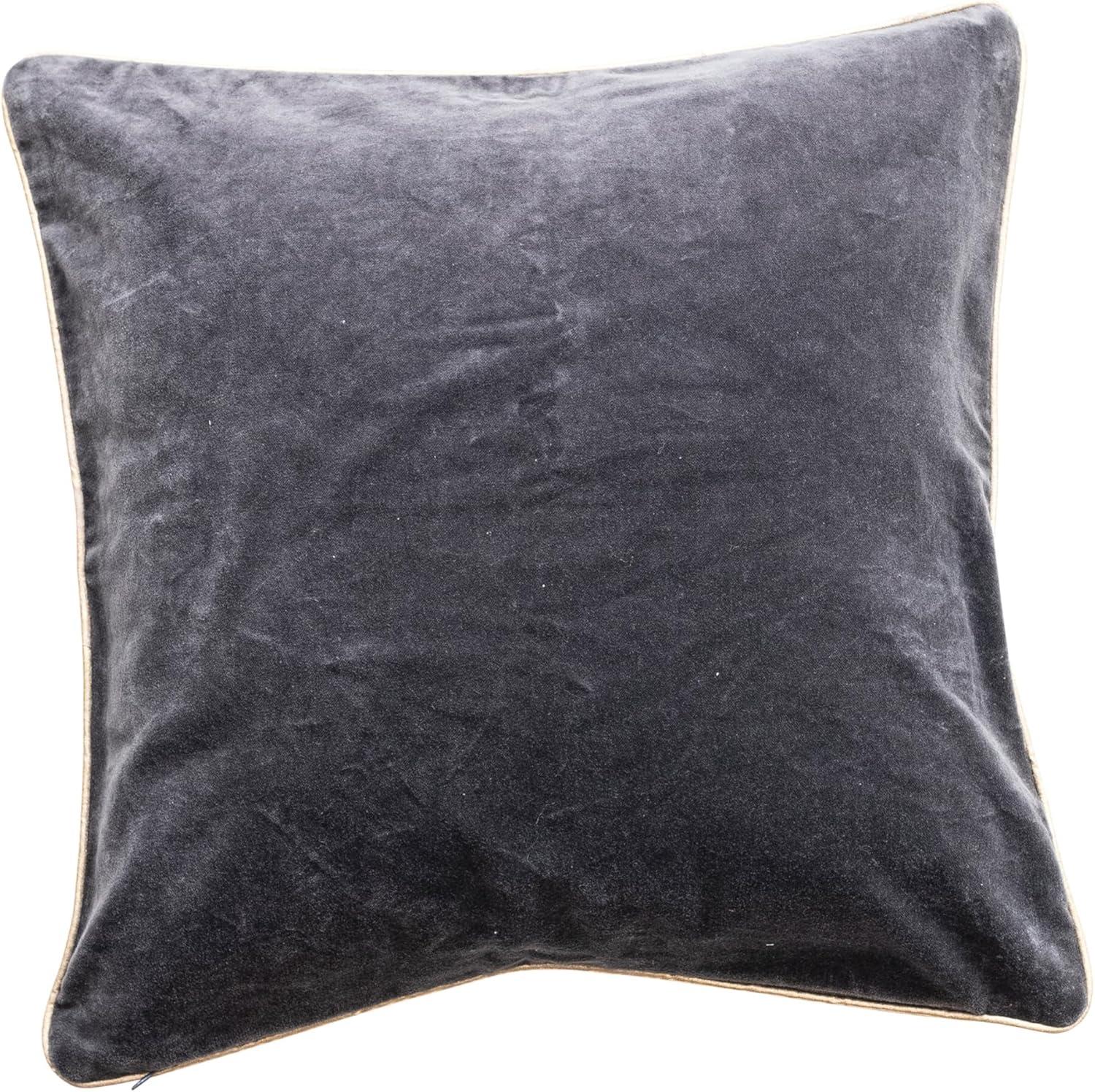 Navy and Gold Embroidered Cotton Velvet Square Throw Pillow