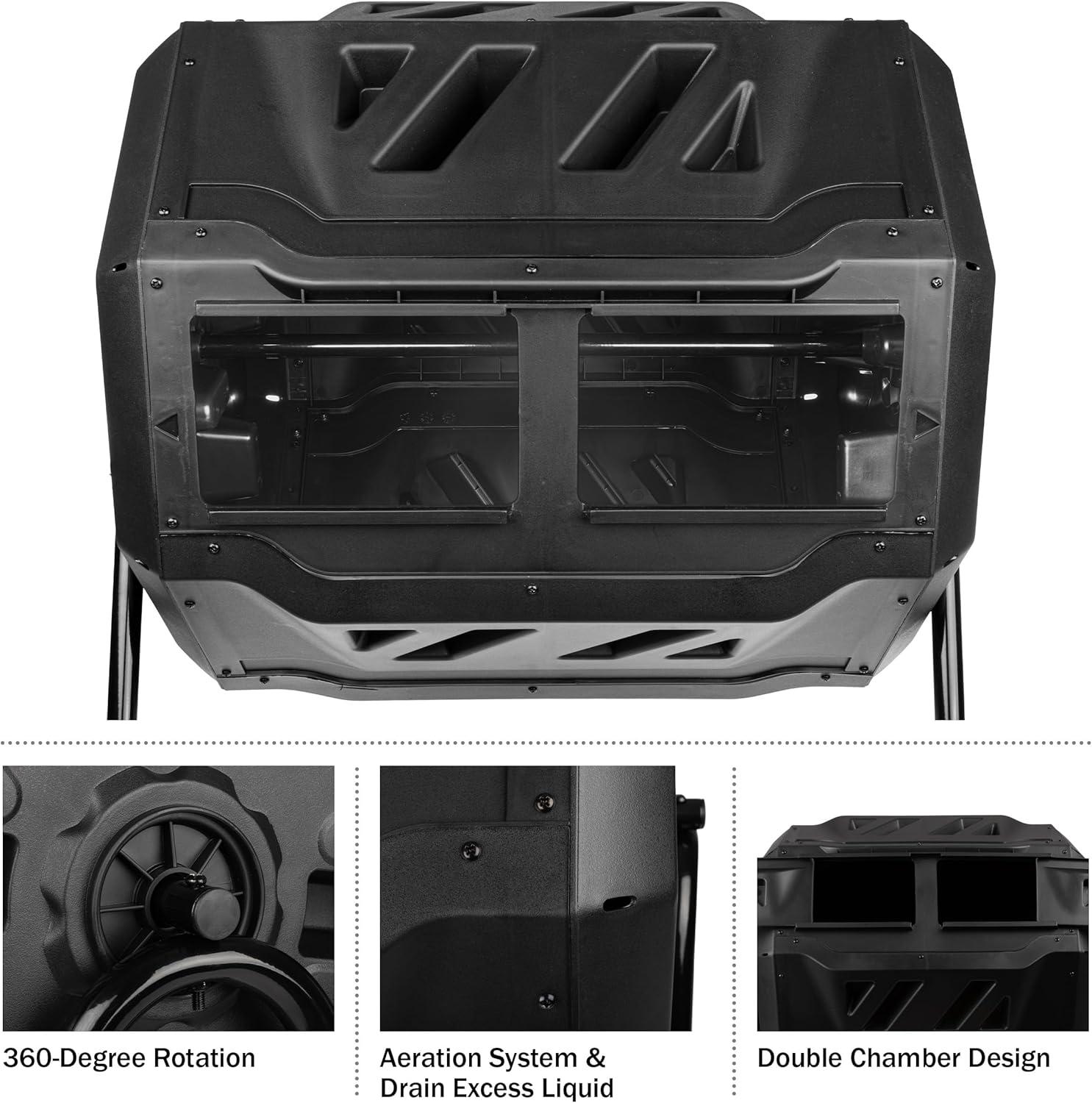 Pure Garden Compost Tumbler - 43Gal Compost Bin with Dual Chambers, 360-Degree Rotating Design, and Garden Gloves Included - Homesteading Supplies