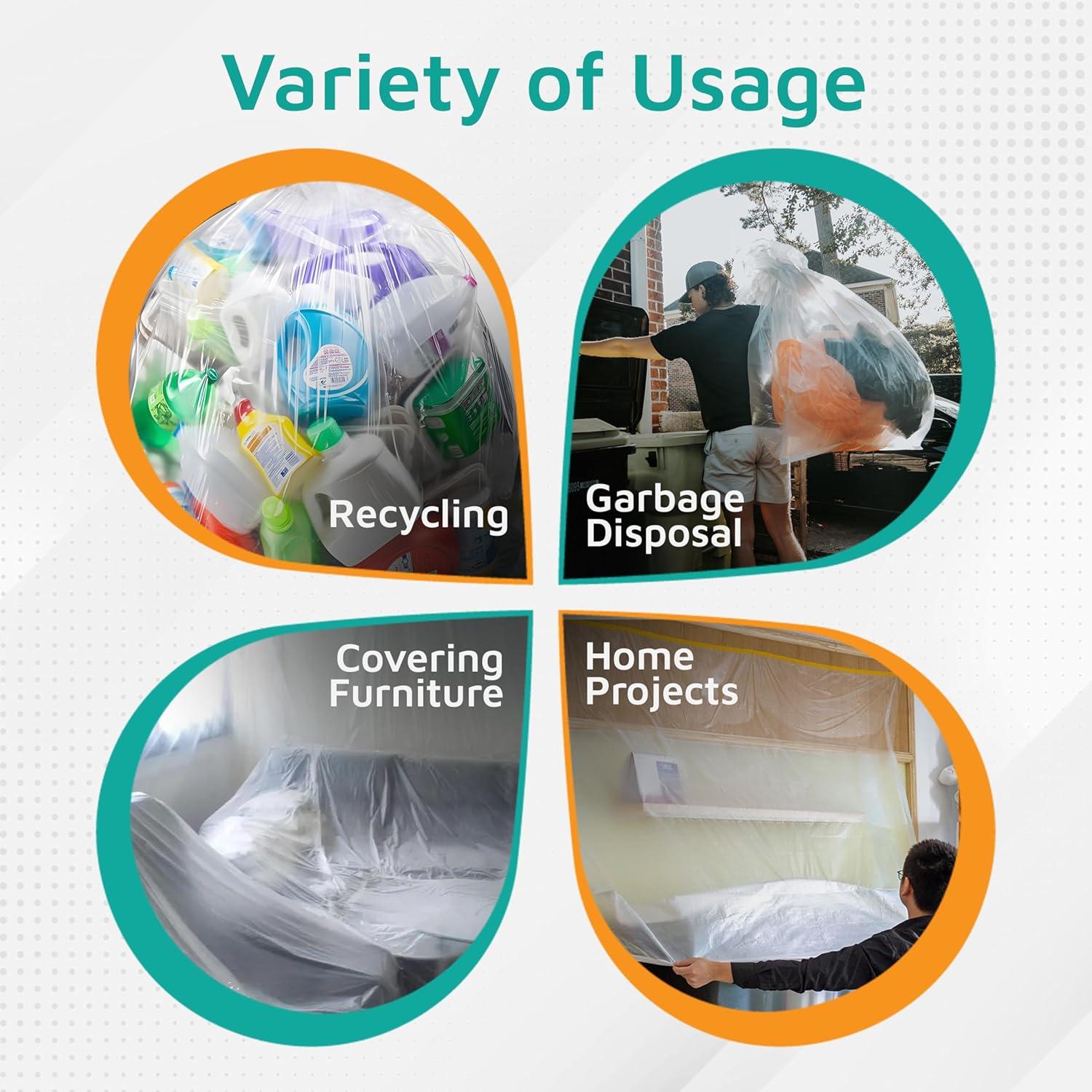 PlasticMill 64-Gallons Clear Outdoor Plastic Lawn and leaf Trash Bag 50 -Count