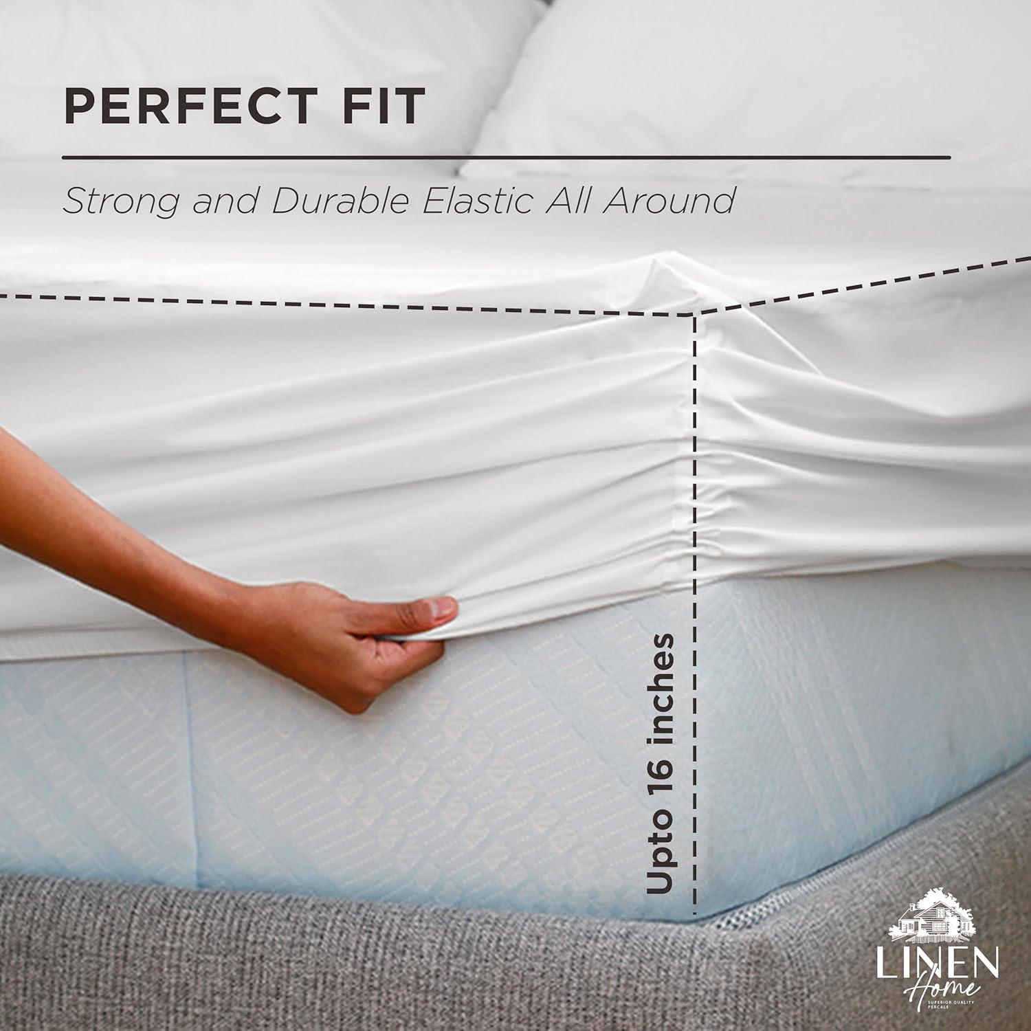 100% Cotton Percale Fitted Sheet Twin Size, White, 1 Deep Pocket Fitted Sheet, Crisp and Cool Strong Bed Linen, 39"X75"+15"