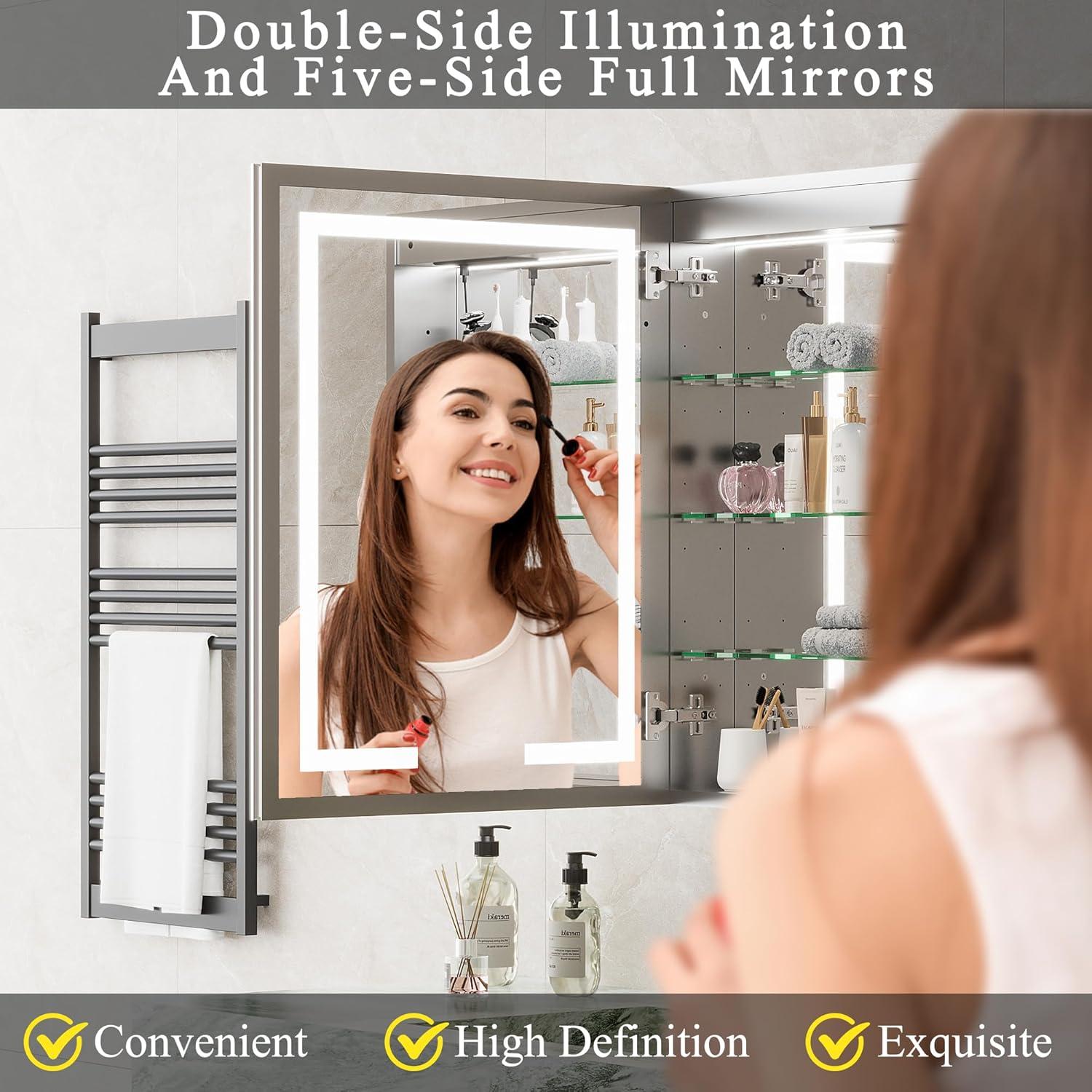 Ebern Designs Christhilde Medicine Cabinet with LED Mirror for Bathroom, Defog, Stepless Dimming, 3 Color Change, 2 Outlets, 2USB