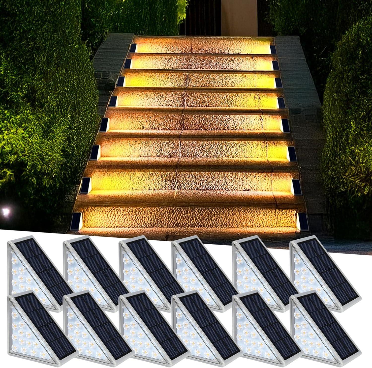 Warm White Triangular Solar LED Outdoor Path Lights, 12-Pack