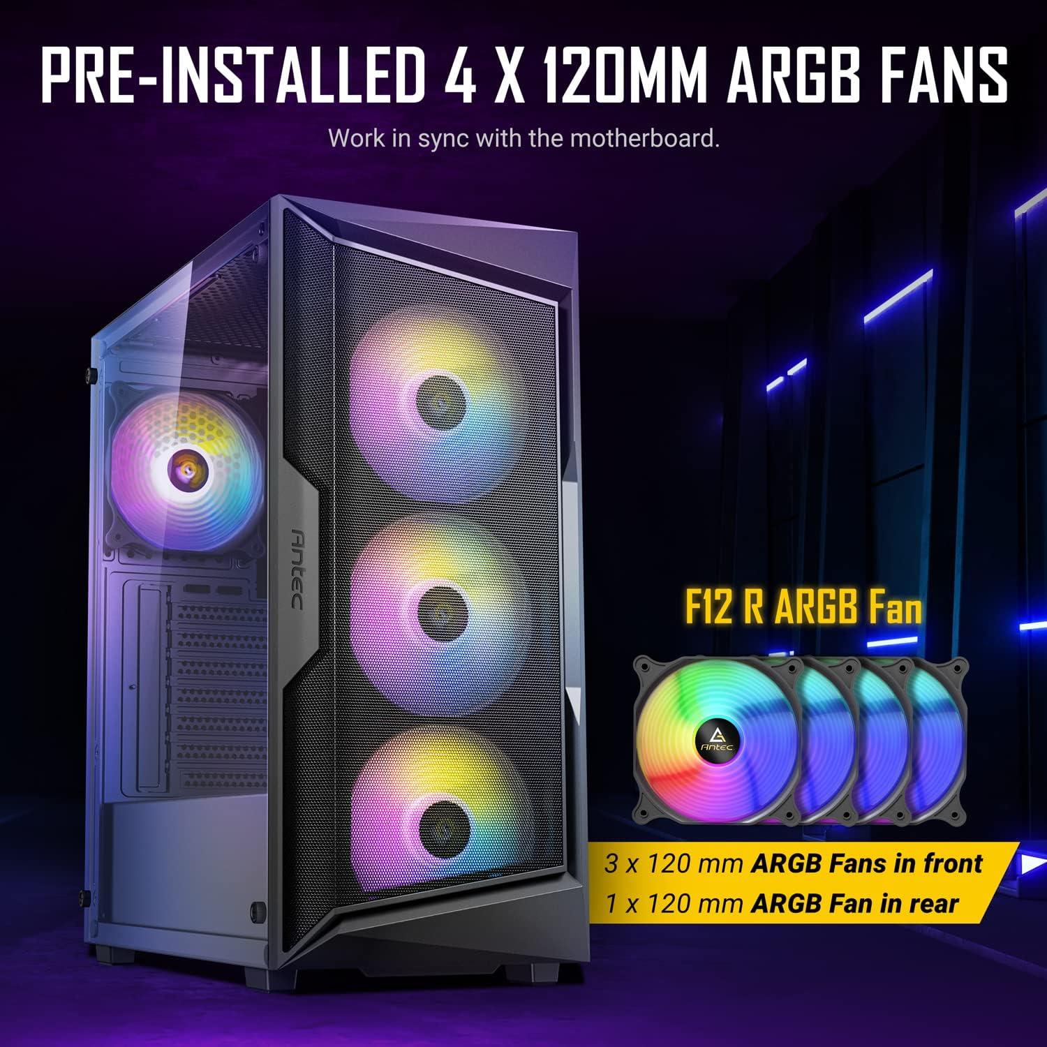 ANTEC AX Series AX61 Elite, High-Airflow Mesh Front Panel, 4 x 120mm ARGB Fans Included, Tempered Glass Side Panels, Up to 8 Fans Simultaneously, 360mm Radiator Support, Mid-Tower ATX Gaming Case