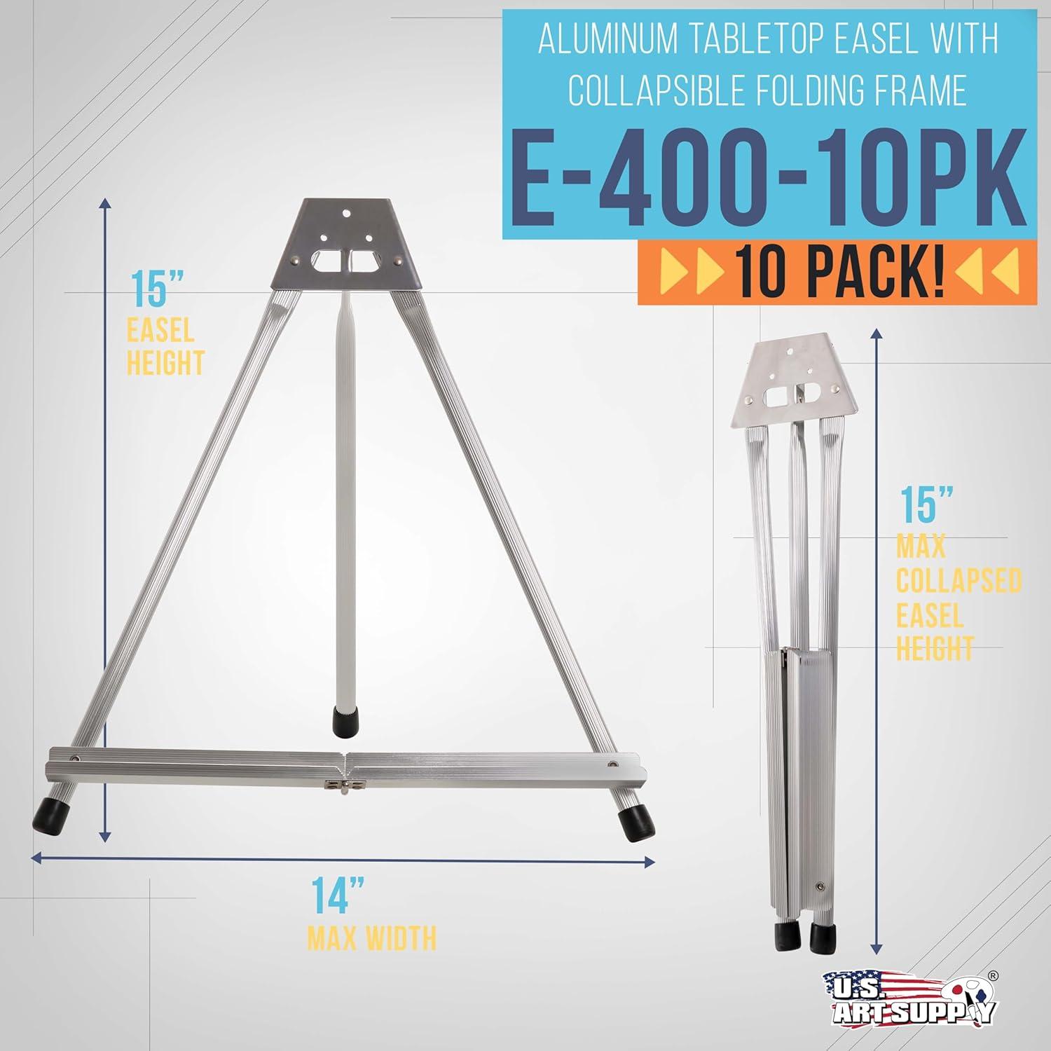 U.S. Art Supply 15" High Aluminum Tabletop Display Easel, Portable Artist Tripod Stand (Pack of 10) Hold Paintings Books