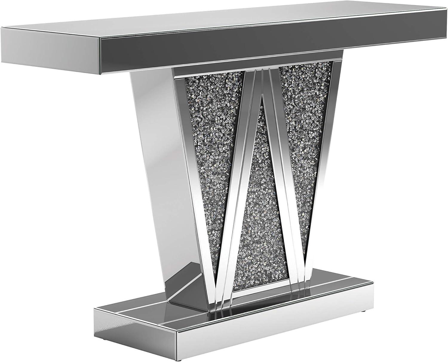 Silver Mirrored Glass and Wood Console Table, 47"