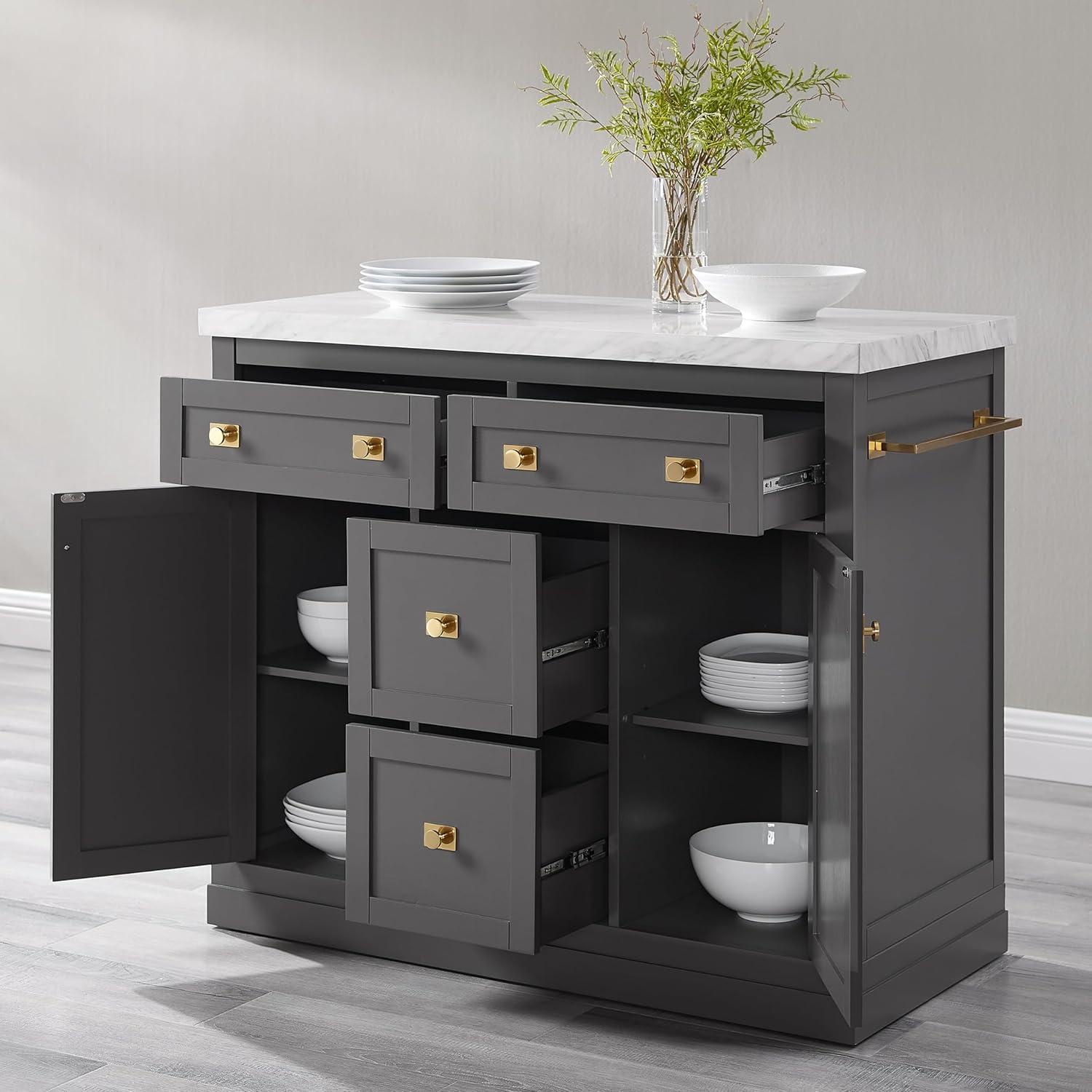 Claire Gray Wood Kitchen Island with Faux Marble Top