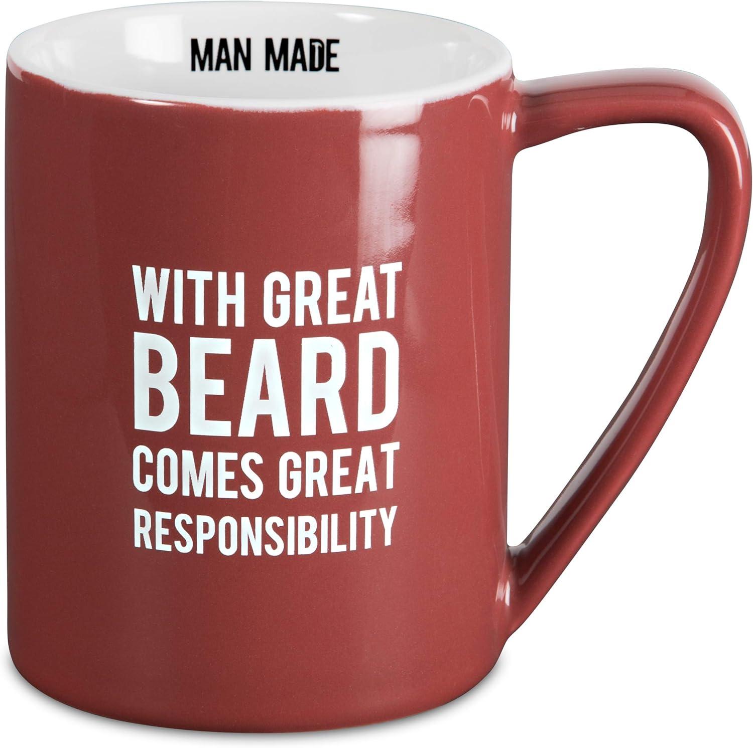 Red Stoneware Coffee Mug with Beard Quote, 18 oz