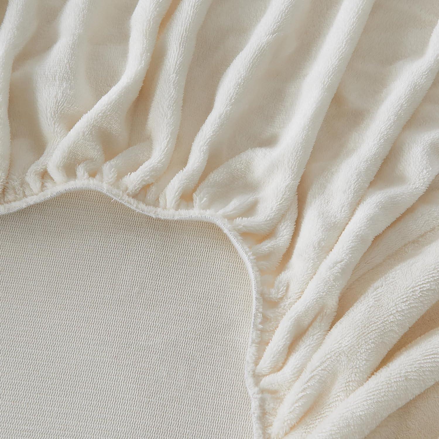 Great Bay Home Fitted Sheet - Ultra Soft Velvet Plush - Twin, Off White