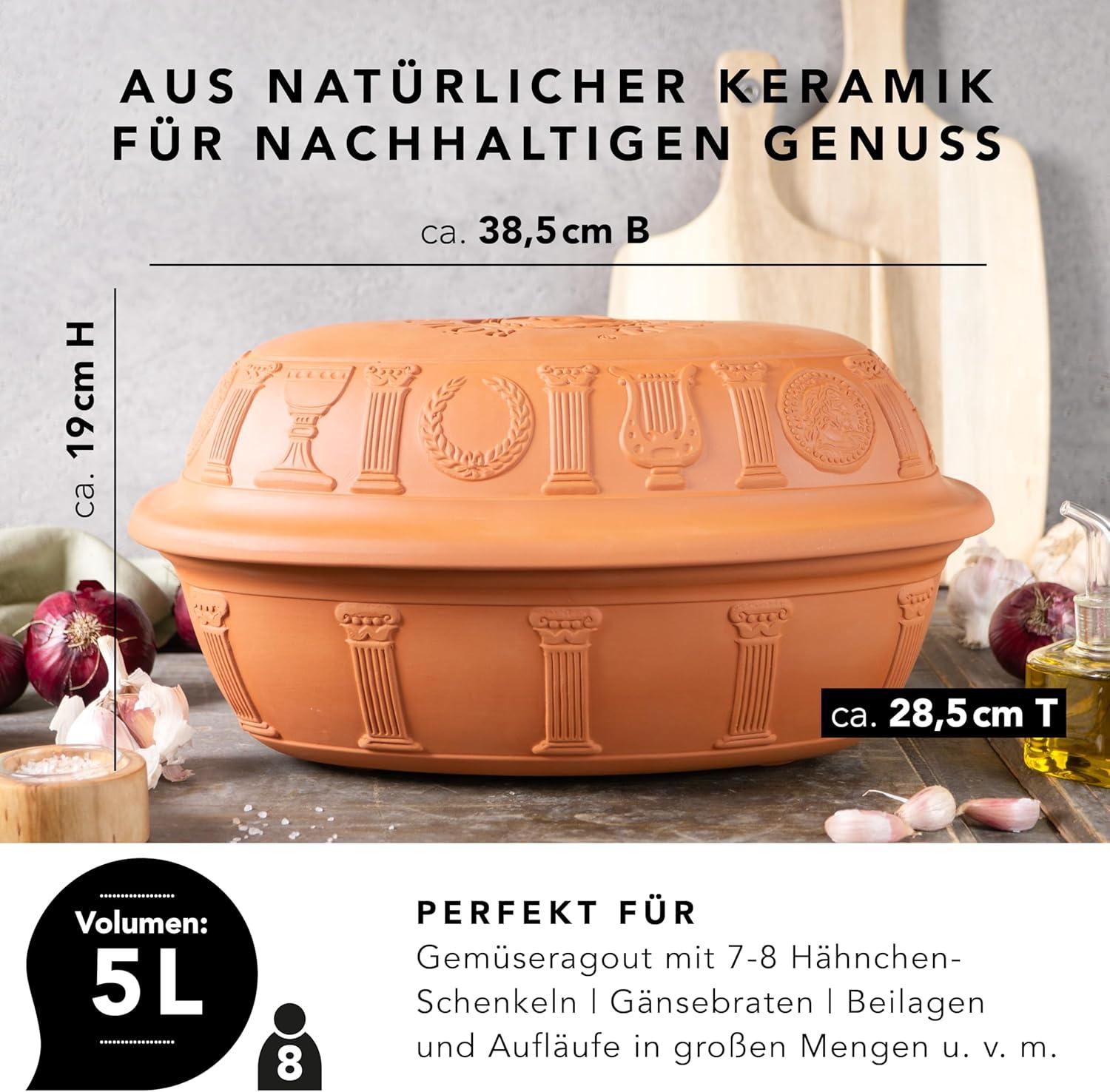 Romertopf ‎150005 Clay Roaster | 50 Years Anniversary Edition | Non-Stick Dutch Oven | Healthy Clay Pot Cooking | Clay Baker | Versatile Cooking Vessel - 6.3 Quarts (6 Liters) for up to 8 people