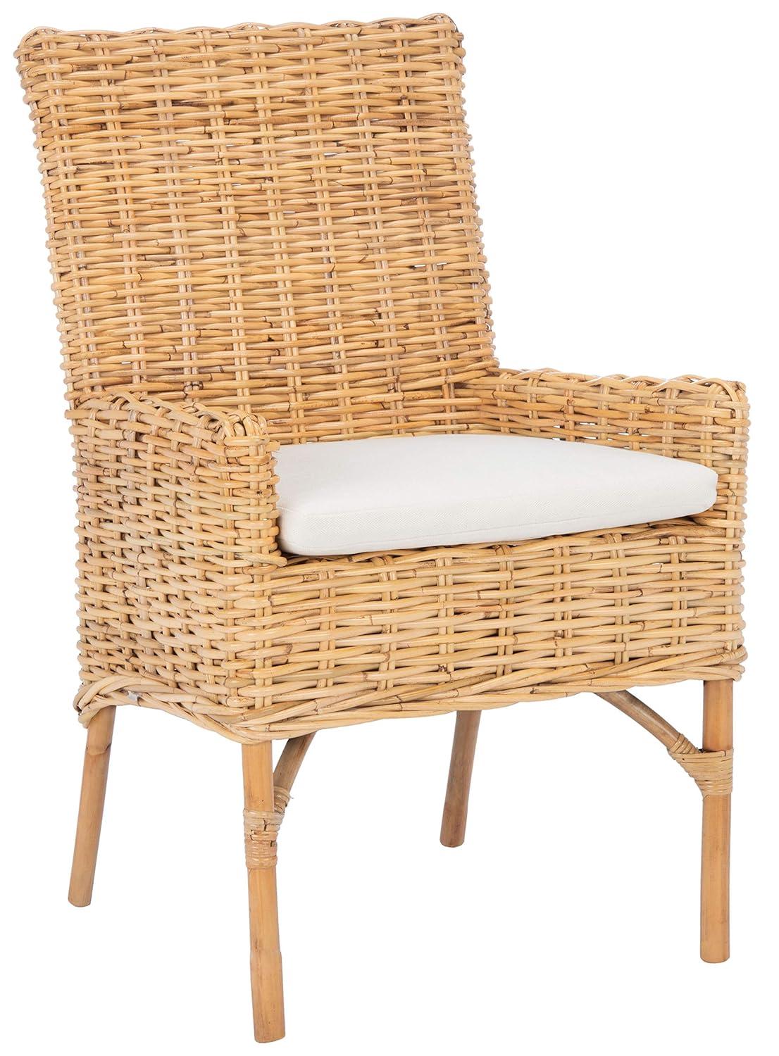 Nancy Rattan Accent Chair W/ Cushion - ACH6518 - White/Natural - Safavieh
