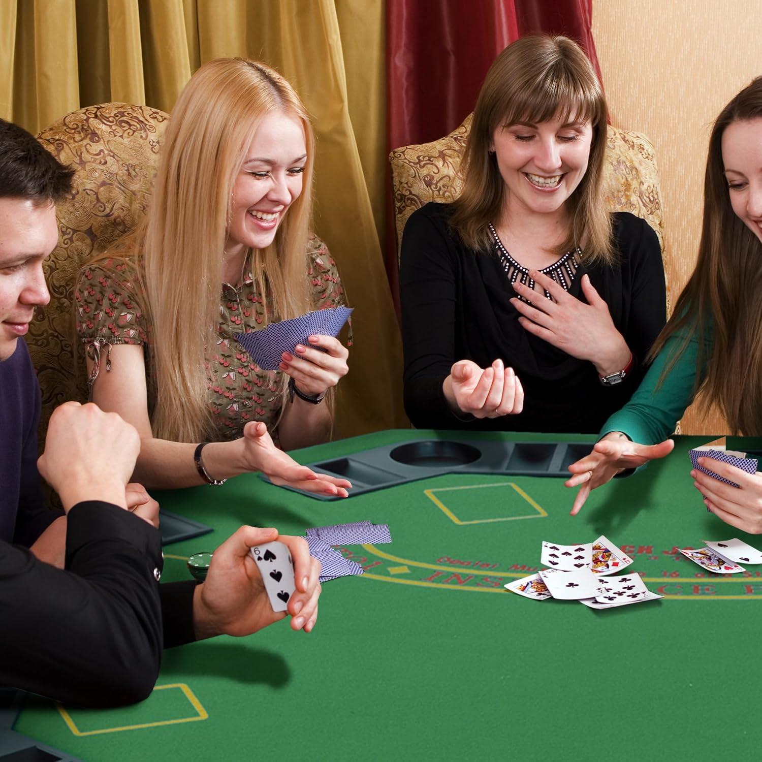 SONGMY Table Foldable 47" Octagon Casino Table Blackjack Texas Holdem Table for 8 Players with Chips Tray and Cup Holders, Green