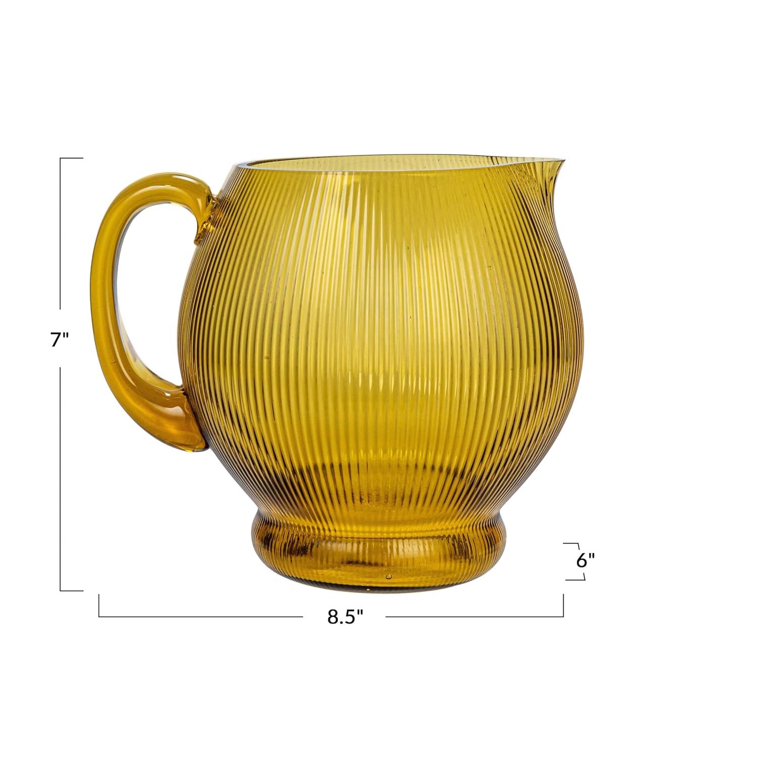 Creative Co-Op Round Ribbed Glass Pitcher, Amber