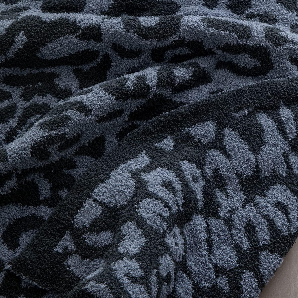 Ultra Soft Dark Blue and Charcoal Grey Reversible Leopard Print Throw Blanket