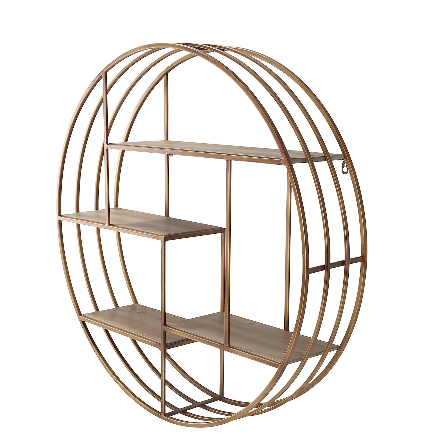 Sagebrook Home Kittle Modern Glam Iron and Wood Wall Storage Shelf
