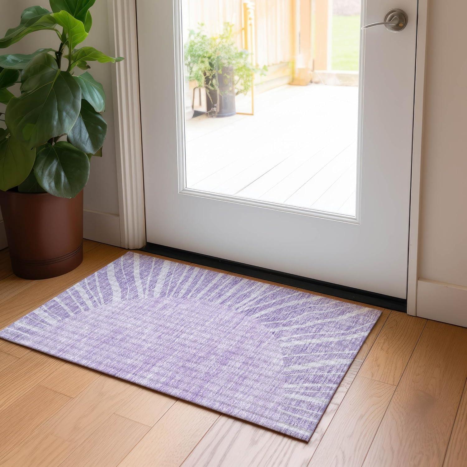 Lavender Synthetic Flat Woven Rectangular Indoor Outdoor Rug