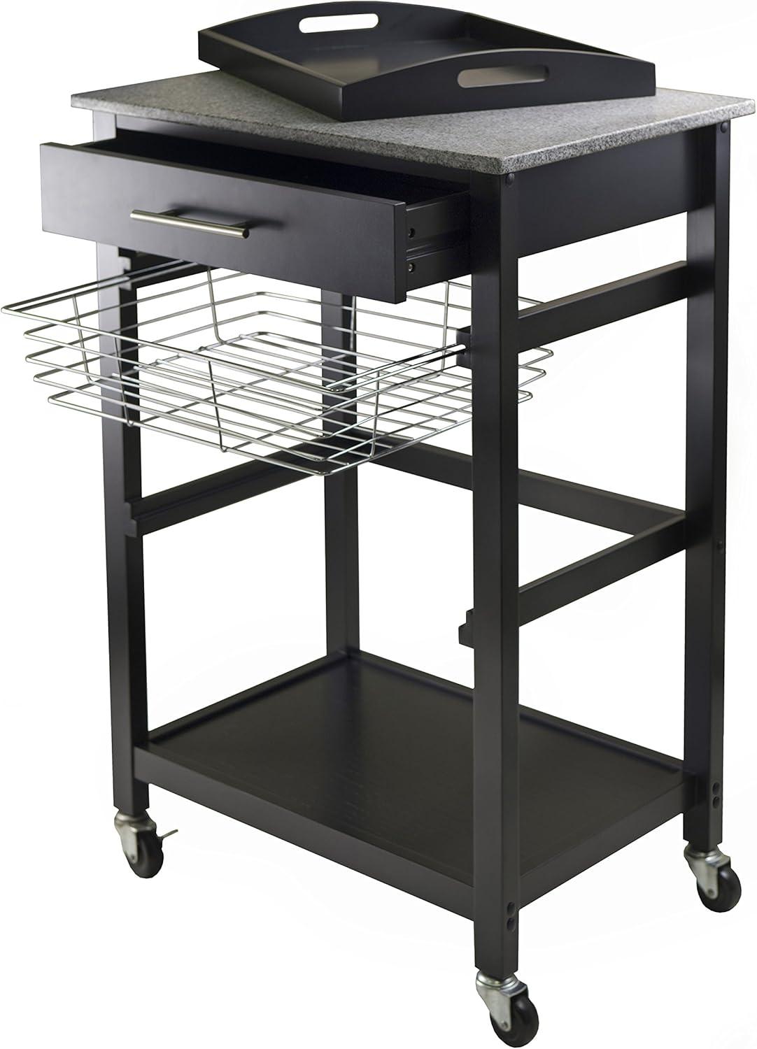 Julia Granite Top Kitchen Cart Wood/Black - Winsome