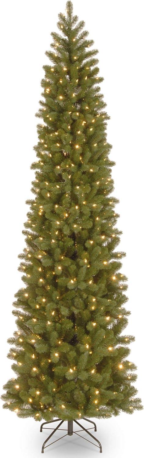 9' Prelit Pencil Slim Feel Real Downswept Douglas Fir Artificial Christmas Tree Dual Color Lights - National Tree Company