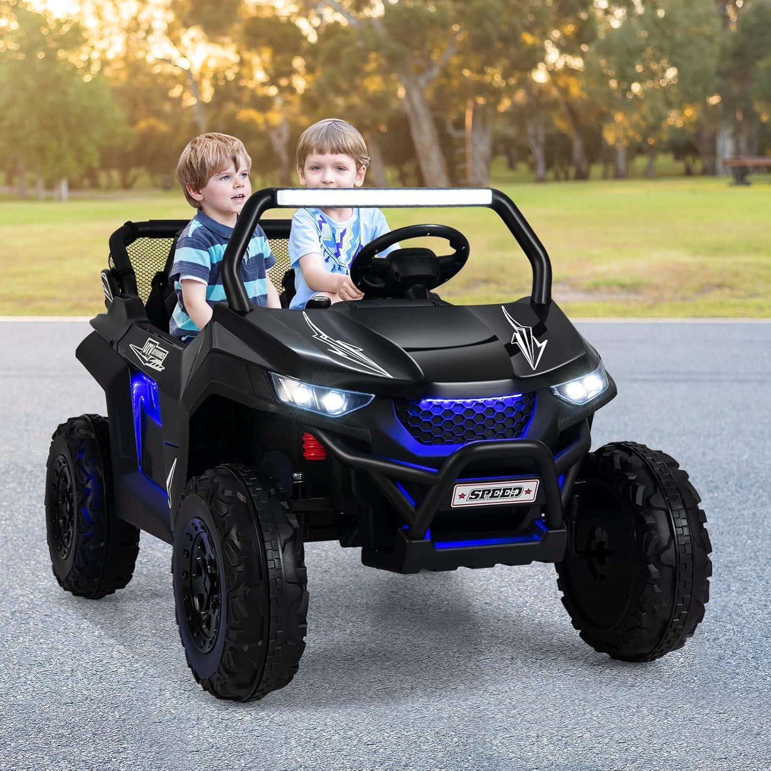 OLAKIDS 2 Seater Kids Ride On UTV, 12V Electric Truck Car with Remote Control, Children Battery Powered Vehicle with Music, 4 Wheels Suspension, Bluetooth, MP3, USB, FM, Horn (Dark)