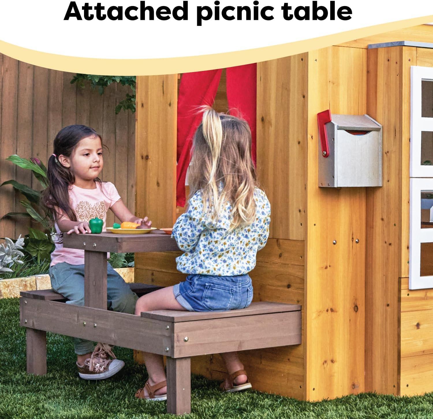 KidKraft Modern Outdoor Wooden Playhouse with Picnic Table