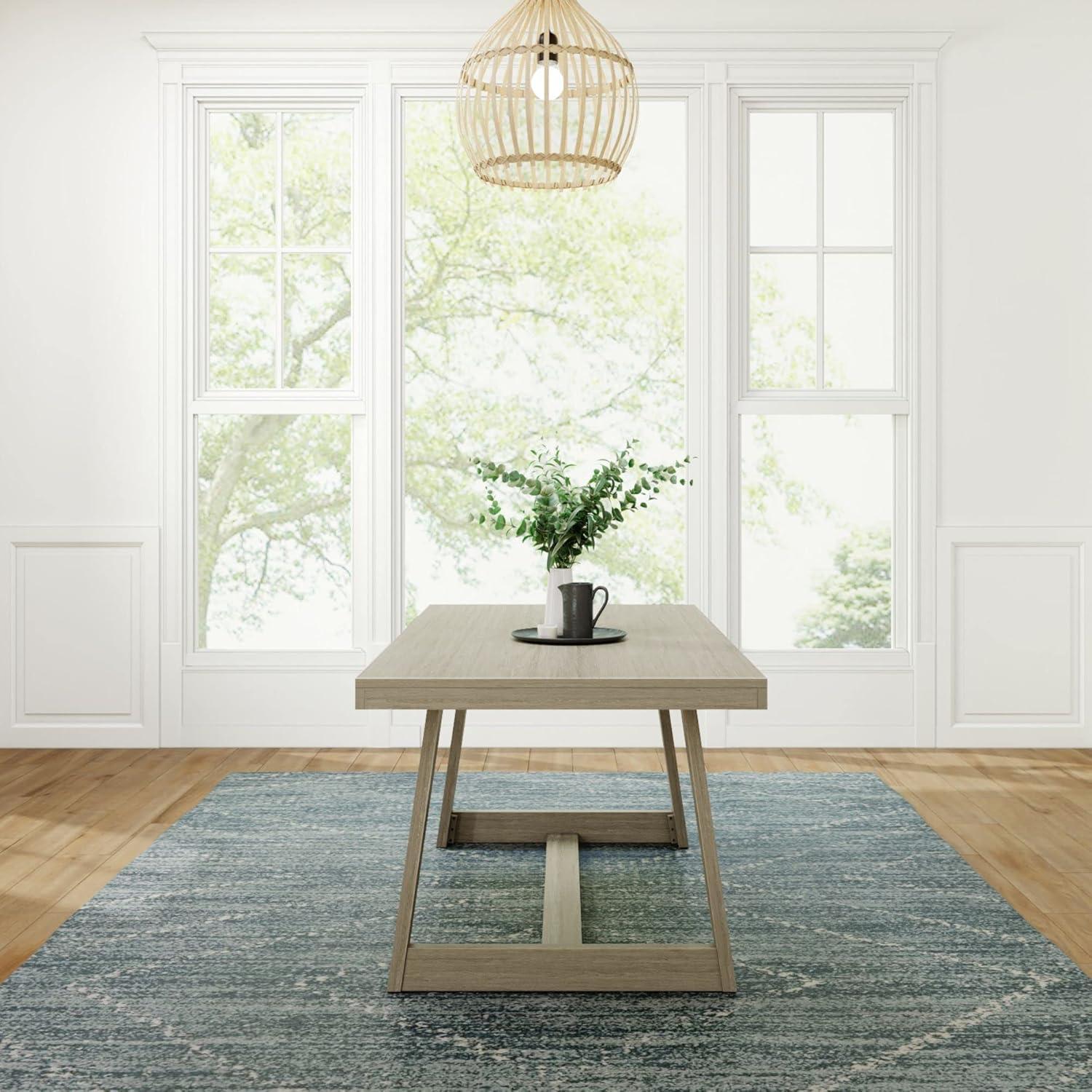 Plank+Beam 72" Dining Table for 6, Solid Wood Classic Farmhouse Style Kitchen Table, Seashell Wirebrush
