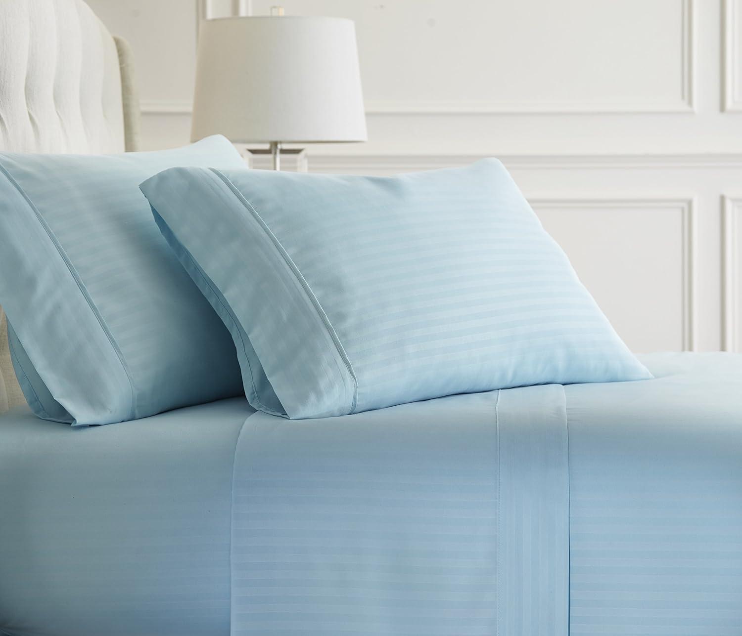 California King Aqua Striped Microfiber 4-Piece Sheet Set