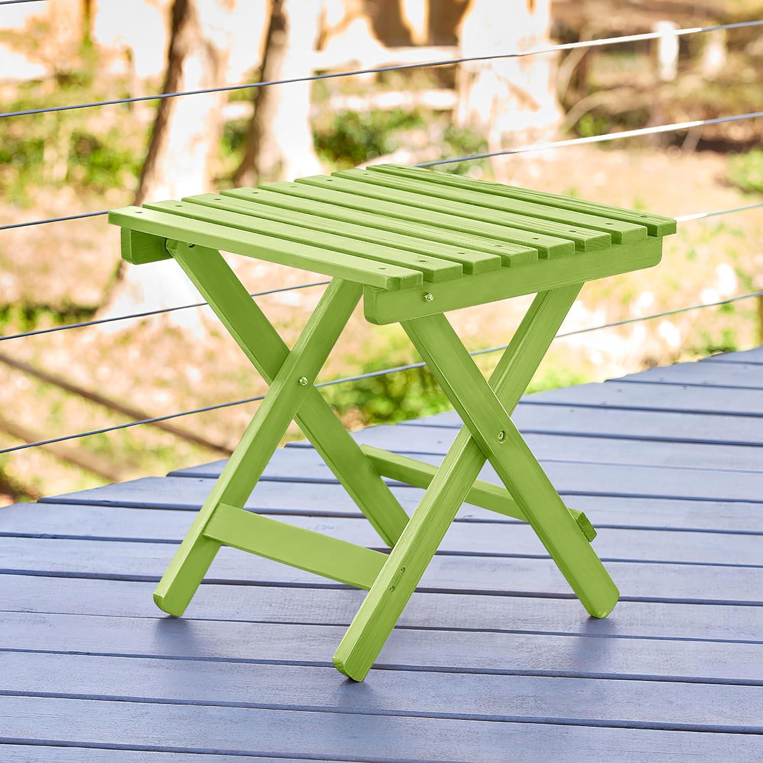 Lime Green Cedar Wood Folding Outdoor Side Table