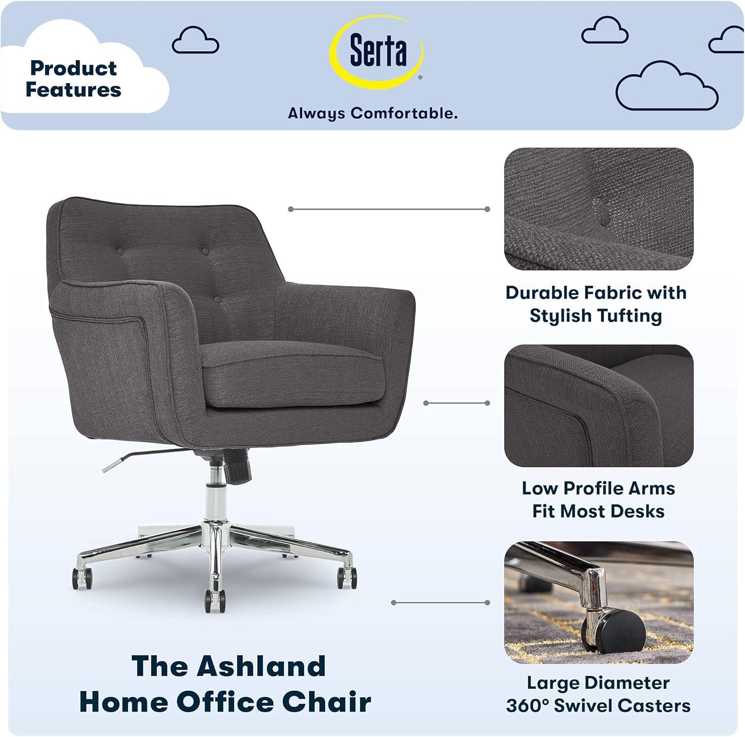 Serta Ashland Modern Office Chair, Mid-Back, Quality Memory Foam Cushion, Metal Base Chrome Finish