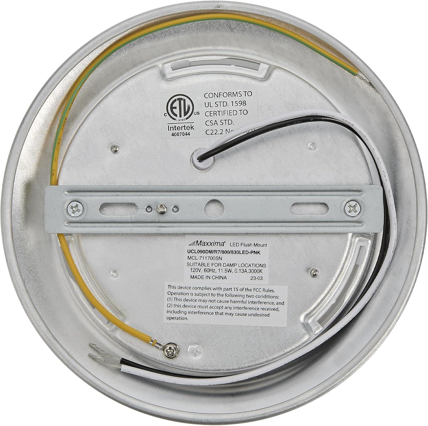 Maxxima 7 in. Satin Nickel Slim Round LED Flush Mount Ceiling Light Fixture, LED Disk Light 900 Lumens, Warm White 3000K Dimmable Dome Closet Light, Suitable for Pantry, Mudroom, Foyer and Hallway