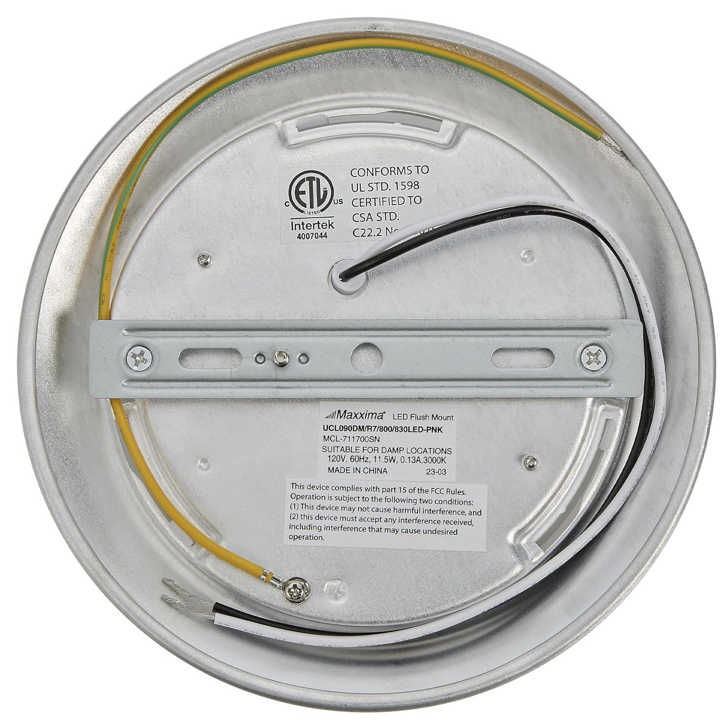 Maxxima 7 in. Satin Nickel Slim Round LED Flush Mount Ceiling Light Fixture, LED Disk Light 900 Lumens, Warm White 3000K Dimmable Dome Closet Light, Suitable for Pantry, Mudroom, Foyer and Hallway