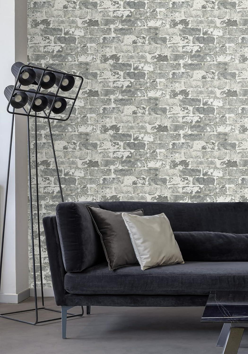 NextWall  Weathered Grey Brick Peel and Stick Wallpaper - 20.5 in. W x 18 ft. L