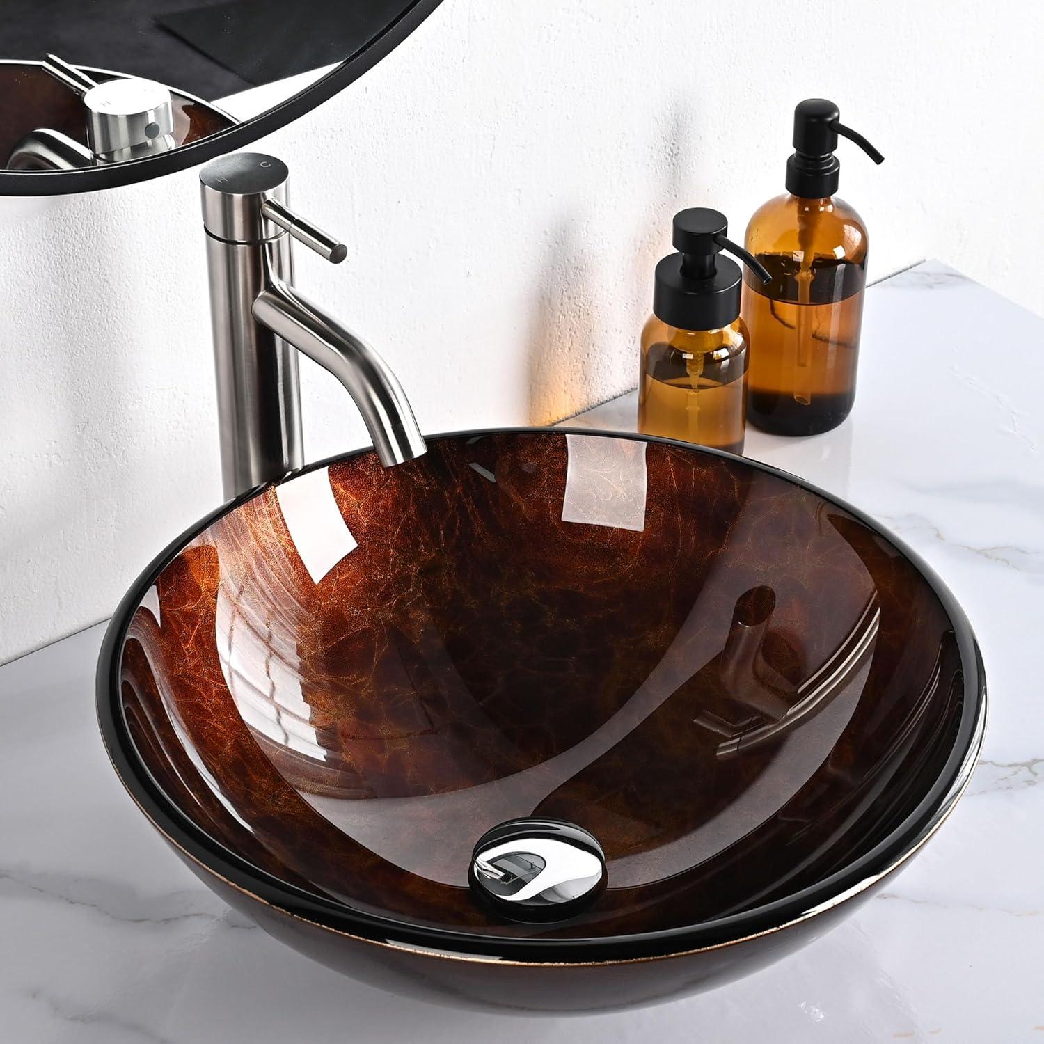 Tempered Glass Circular Vessel Bathroom Sink