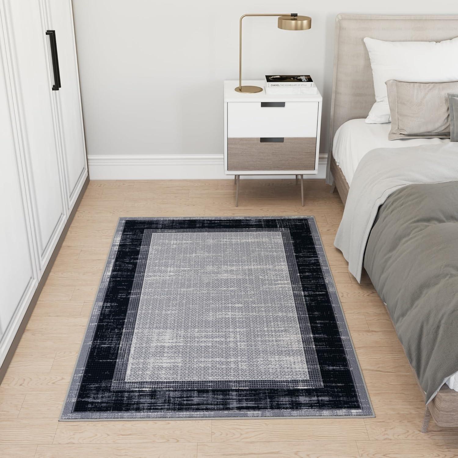 Non-Slip Bordered Area Rug For Living Room, Hallway Runner, Entryway Rug