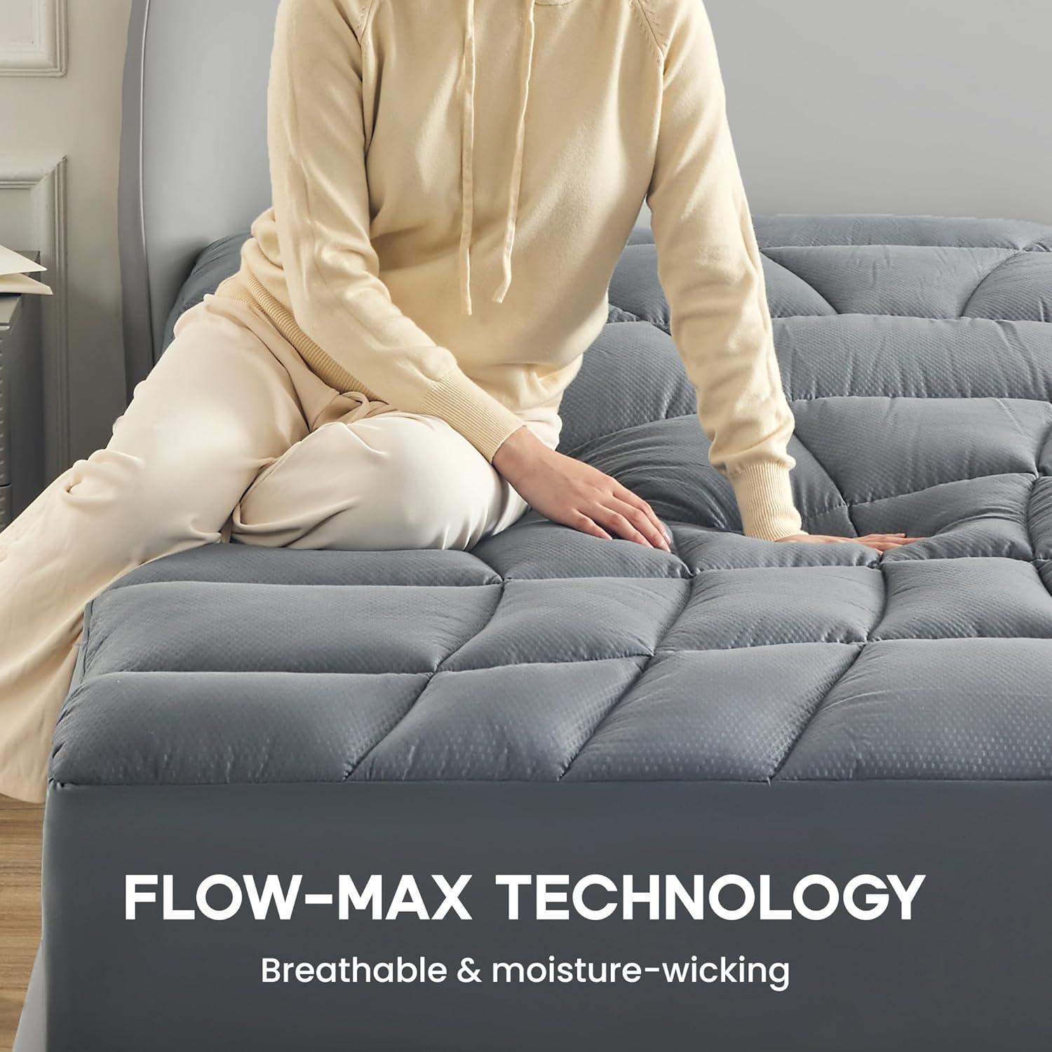 Sonive Queen Mattress Protector, Mattress Topper up to 21 Inches Deep Pocket Pad with 5-Zone Ergonomic Design, Soft Mattress Pad Microfiber Breathable Mattress Cover Machine Washable Grey