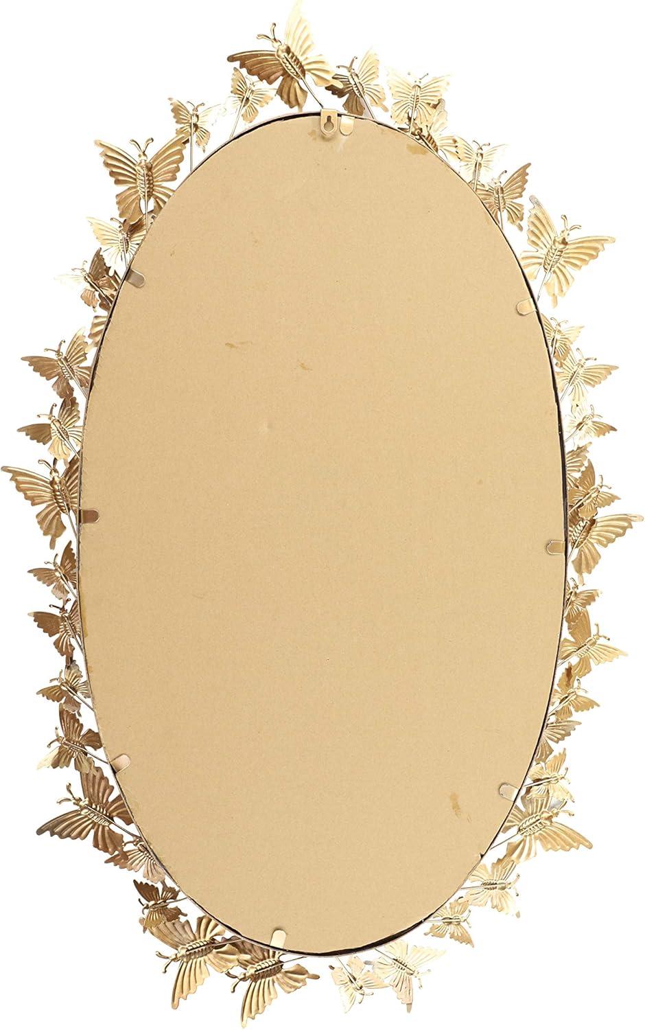 DecMode 19" x 33" Gold Oval 3D Butterfly Wall Mirror