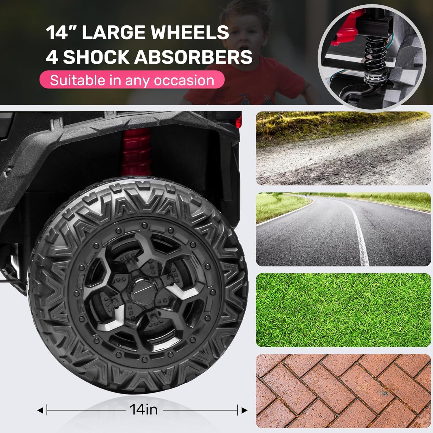 FINITO 24V Kids Ride on UTV, Electric Off-Road Vehicle 4 Wheeler Battery Powered Truck w/ Storage Trunk Parent Remote Control Gift for Boy Girl, Pink