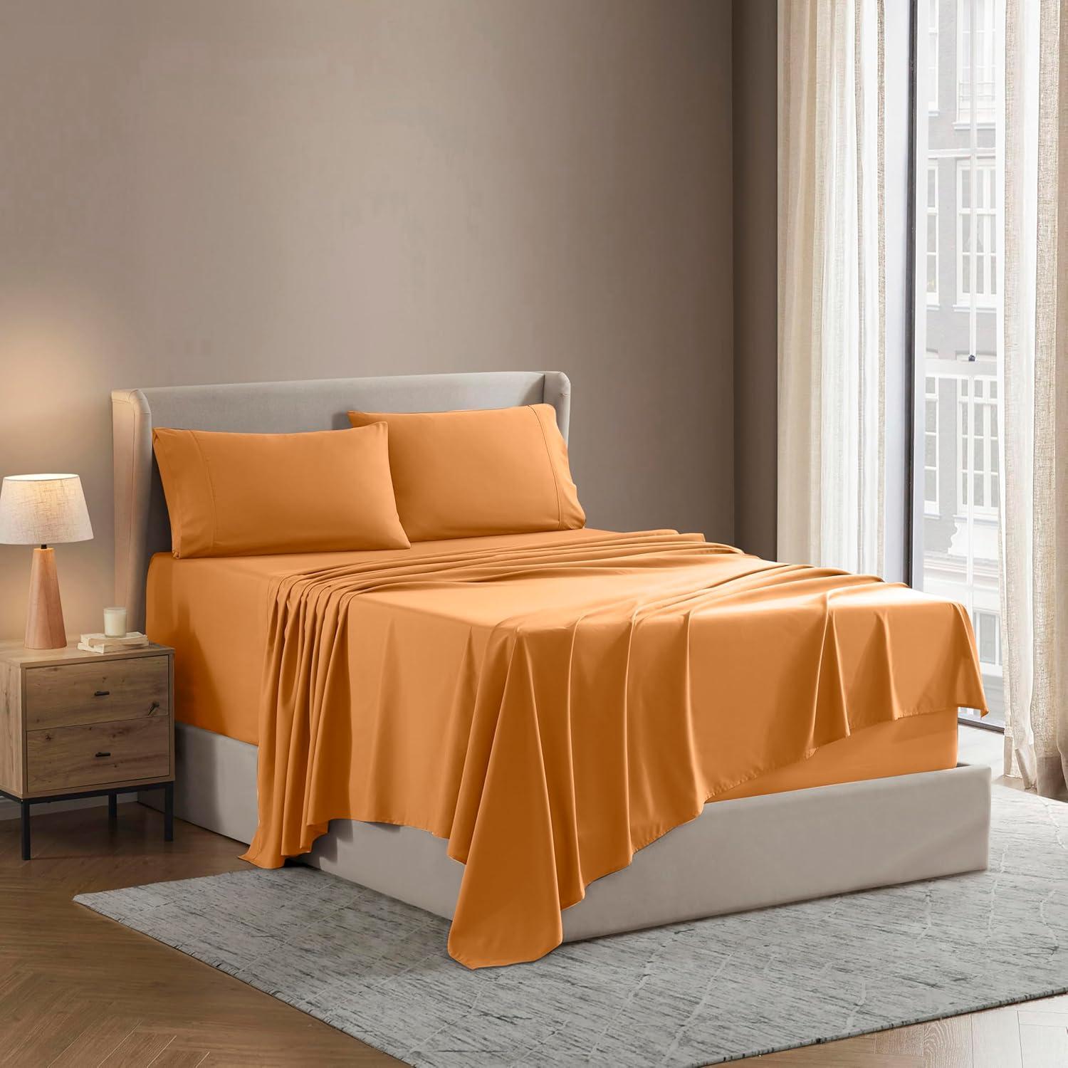 Nestl 4 Piece Queen Bed Sheet Set, Deep Pocket Extra Soft Microfiber Queen Sheets - Apricot Light Orange