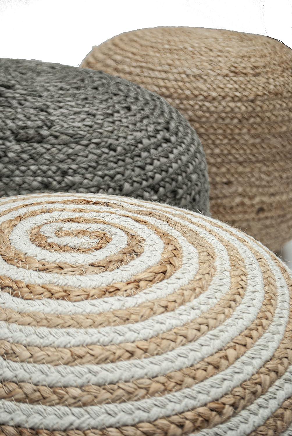 Chardin home- Natural Braided Ottoman Pouf - Cozy & Bohemian Jute/Hemp Hand Crafted Casual Seating for Home, Office, Bedroom, 18"x18"x14". (Golden Brown)