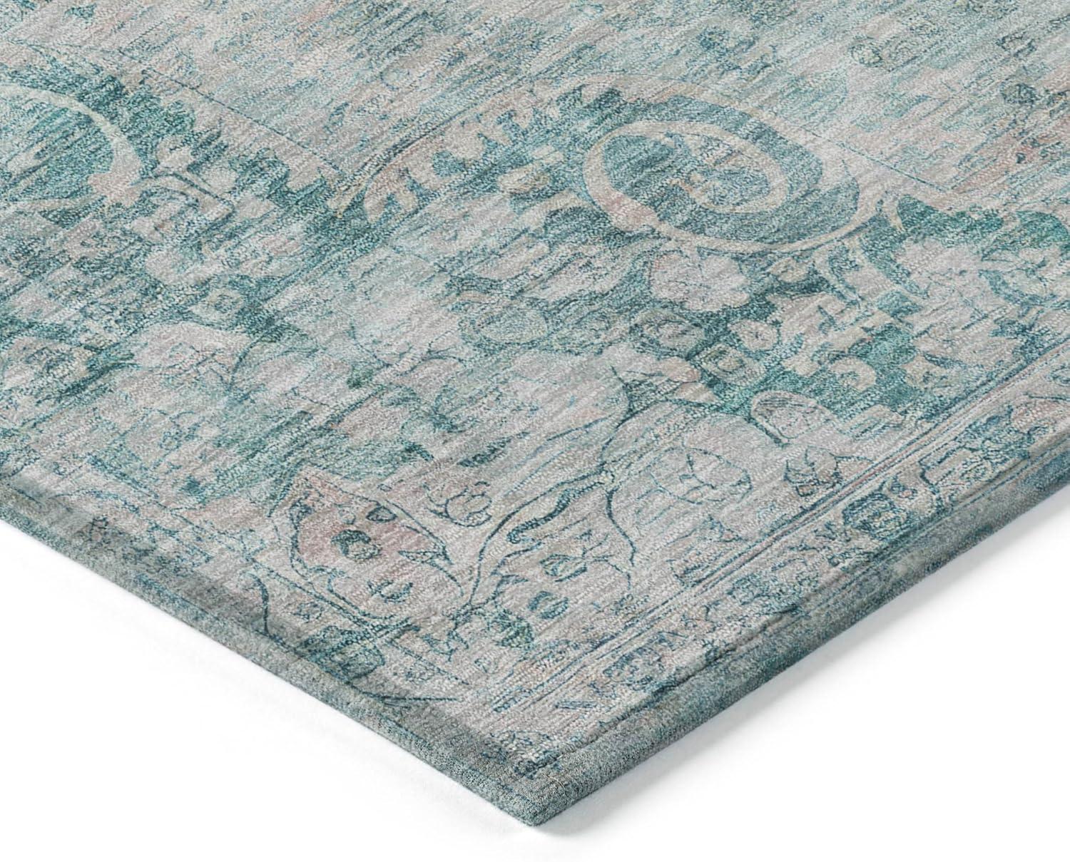 Machine Washable Indoor/Outdoor Claudian ACN1238 Teal Rug