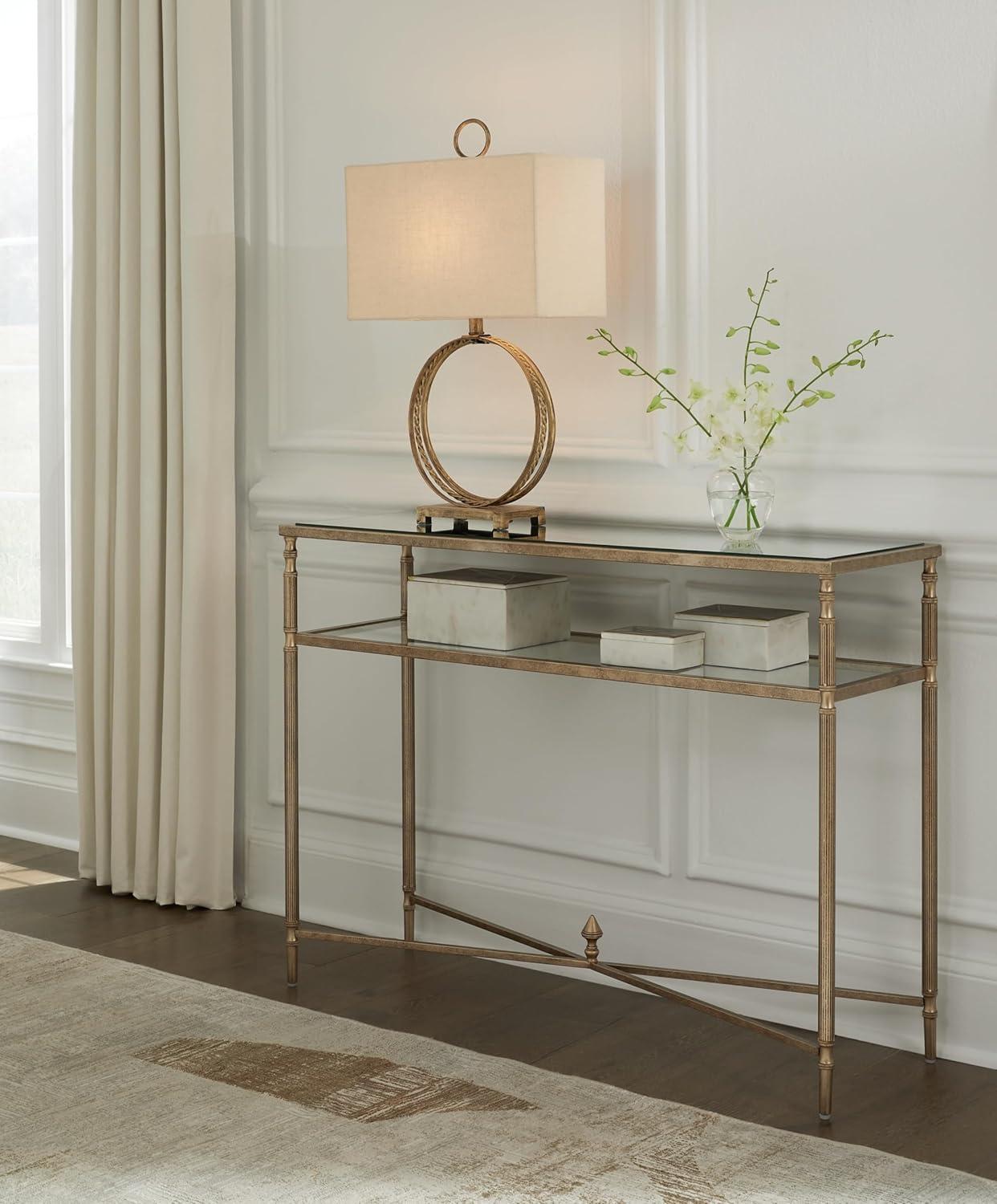 Signature Design by Ashley Cloverty Glass Top Sofa Table, Gold Finish