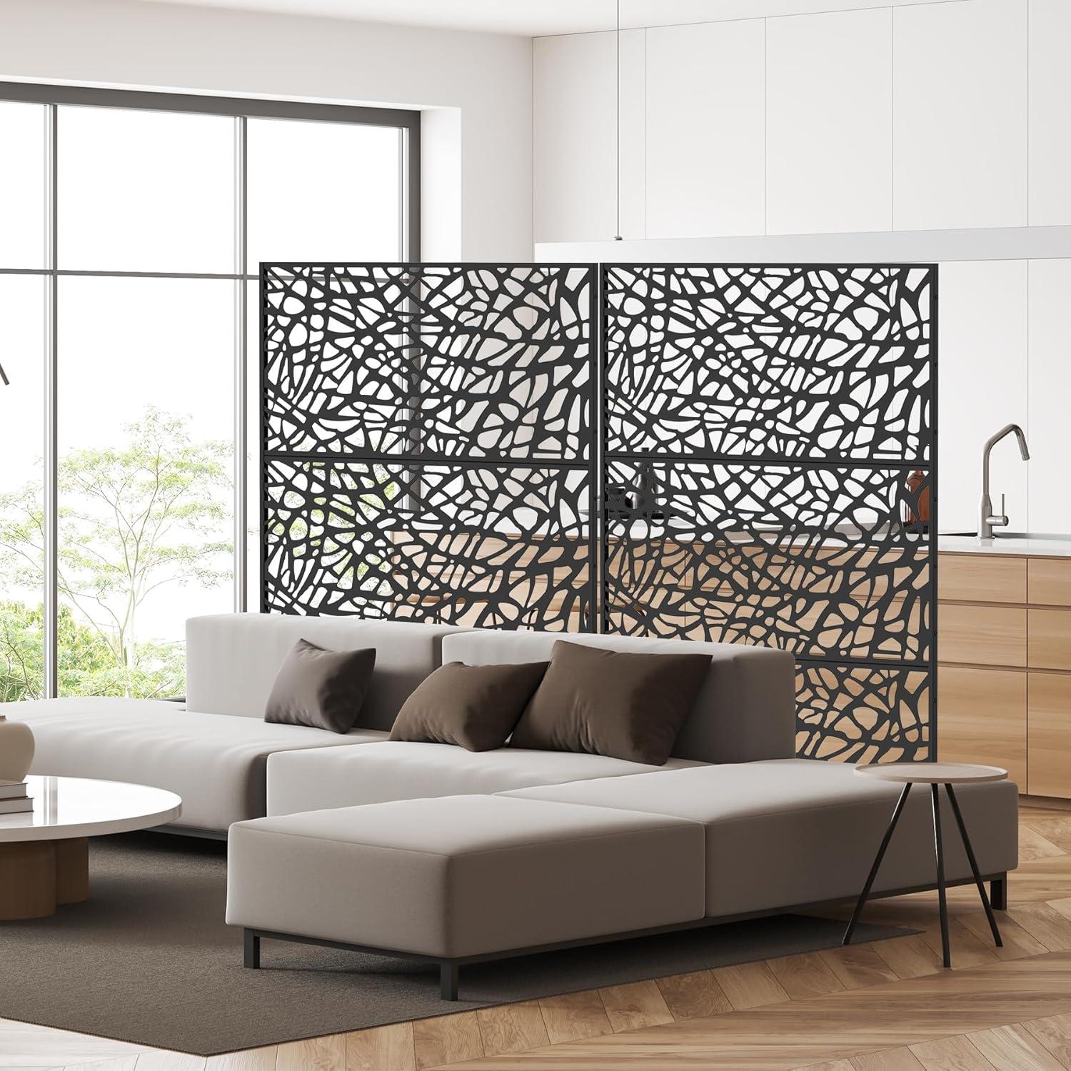 Domi Outdoor Living Privacy Screen, Freestanding, Modern, Black, Plastic Mesh, Galvanized Steel Frame