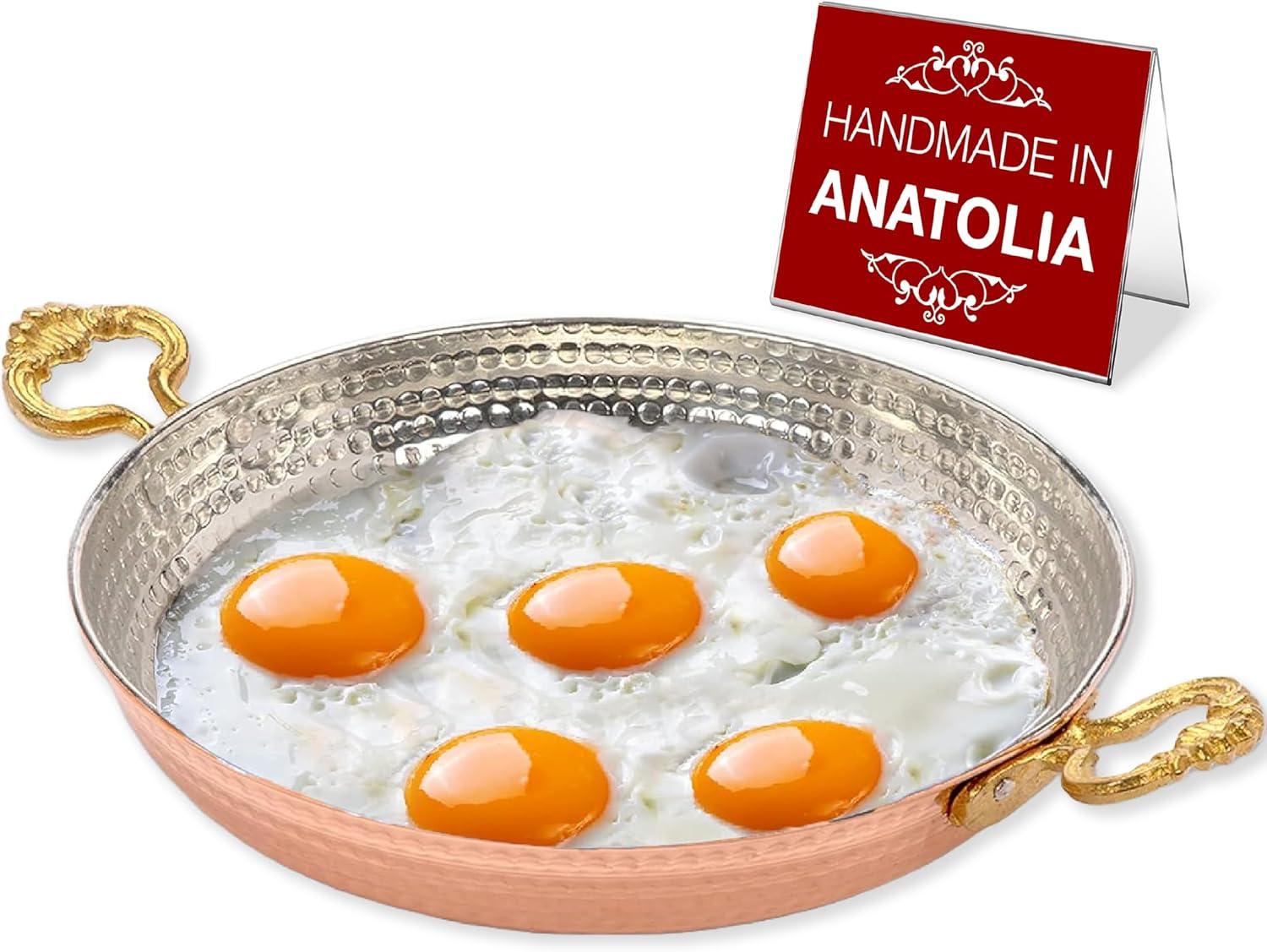 Hammered Copper Food Safe  Egg Omelet Pan Sahan, Copper Round Chef Pan, Traditional Handcrafted Copper Pan, 8.7 Inches (22 cm)