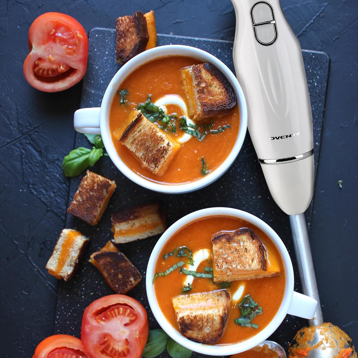 OVENTE Electric Immersion Hand Blender, 2 Mixing Speed w/ Stainless Steel Blades, White HS560W