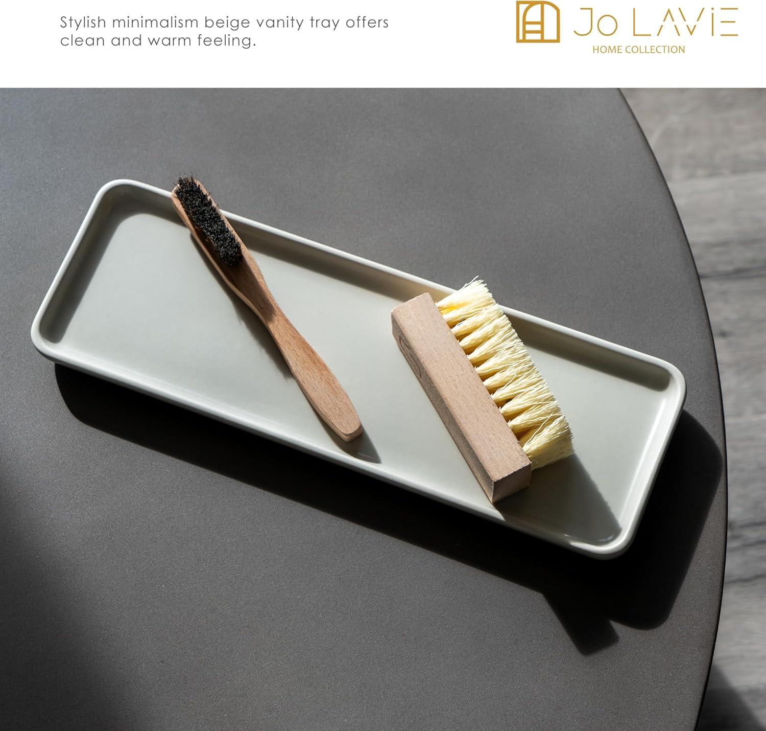 Jo Lavie - Beige Ceramic Vanity Tray for Bathroom, Bathroom Tray for Counter, Small Rectangle Ceramic Tray, Ceramic Tray for Kitchen Counter,Home Decor Bathroom Organizer, Saop Dispenser Tray C45