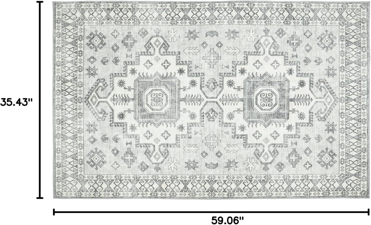 Machine Washable Thin Area Rug - Oriental Vintage Rust Red Kitchen, Bedroom, Hallway, Bathroom, and Entryway 3x5 Rugs - Stain and Water-Resistant - Non-Slip - Pet and Kid Friendly