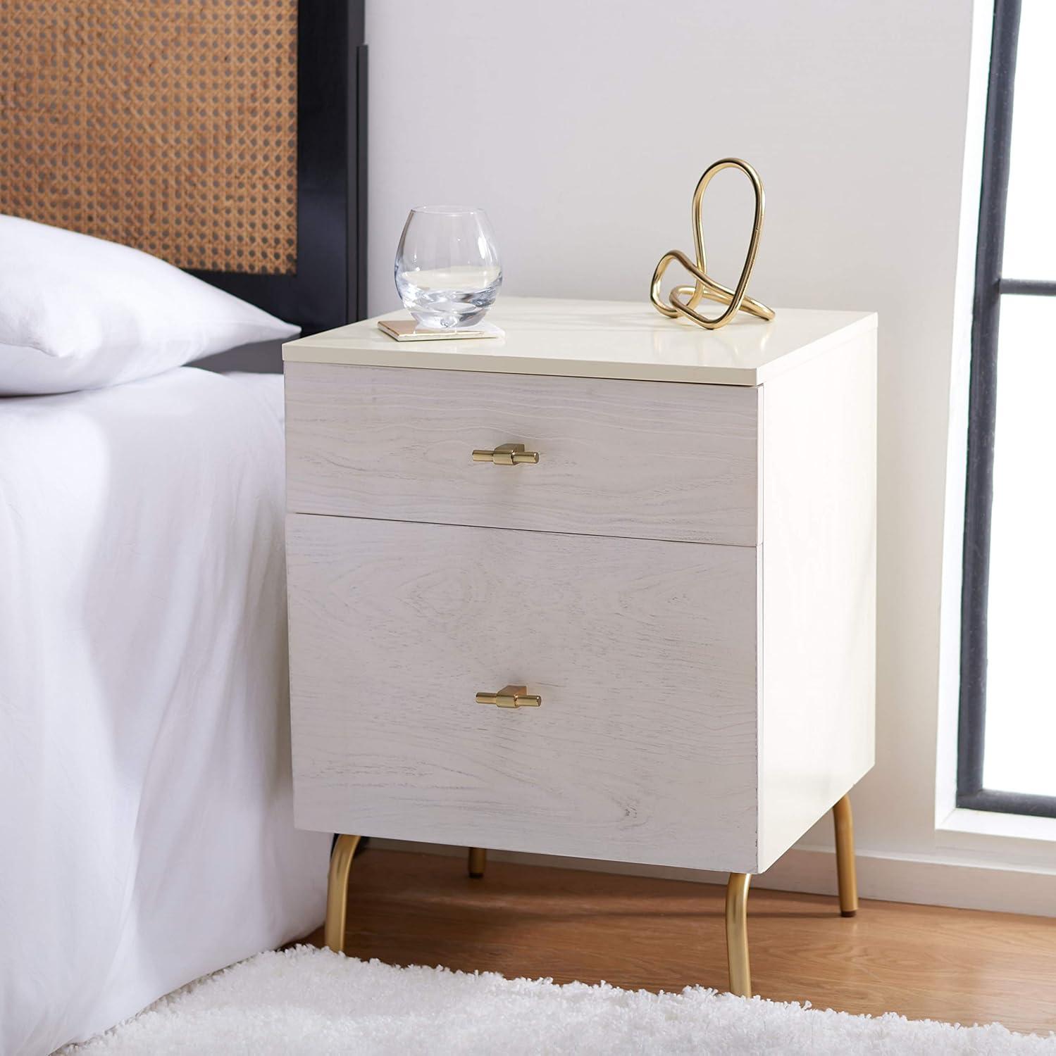 Genevieve 2 Drawer Nightstand - NST5002 - Cream/White Washed - Safavieh