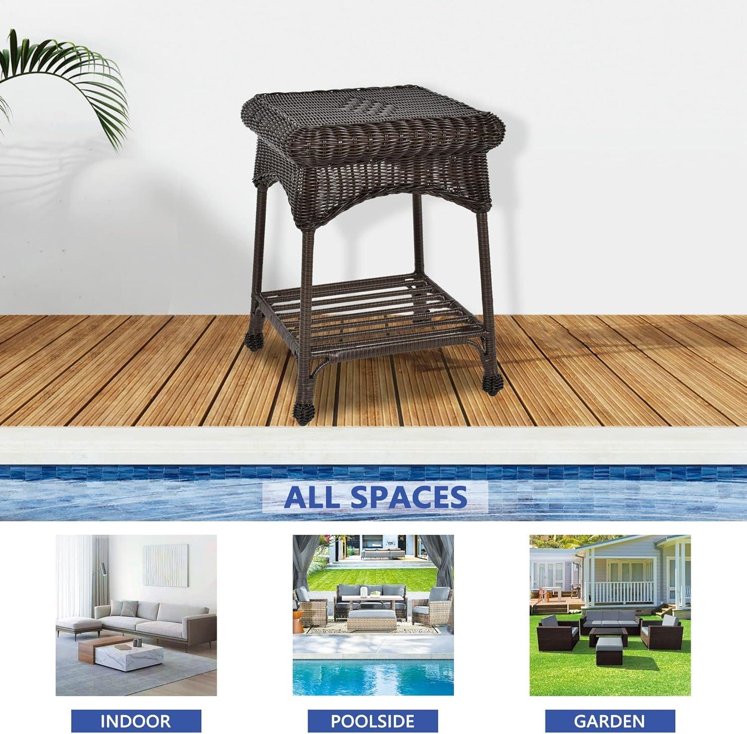 Wicker Lane  Outdoor Espresso Wicker Patio Furniture End Table