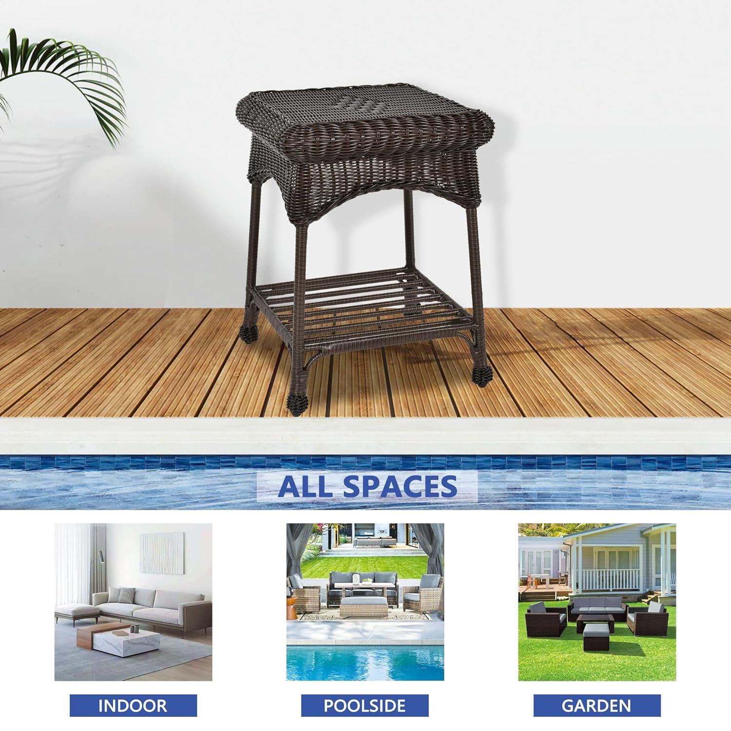 Wicker Lane  Outdoor Espresso Wicker Patio Furniture End Table